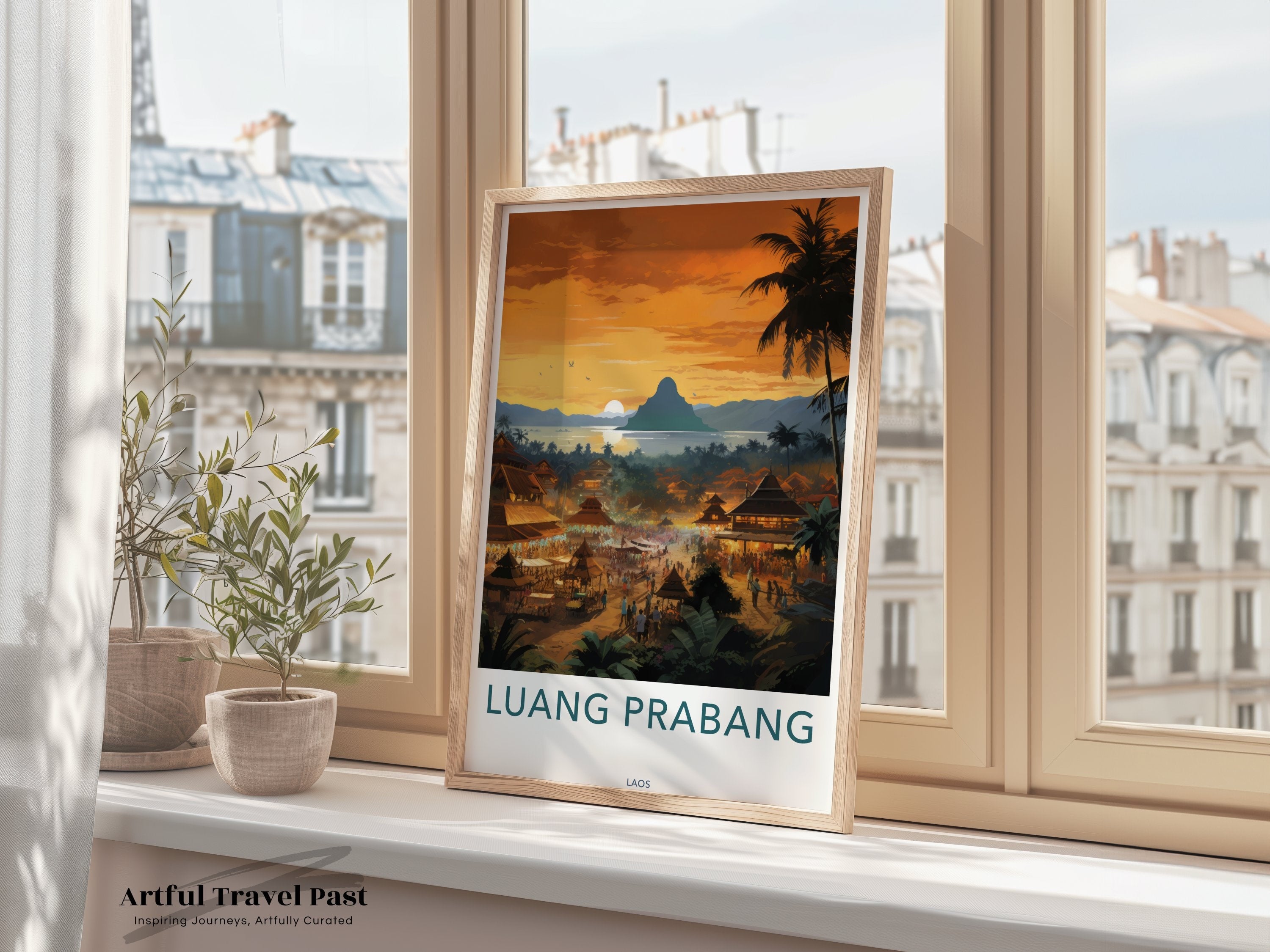 Beautiful Sunset Luang Prabang Wall Art Print, Laos Sunset Scene, Cultural Landscape Decor, Southeast Asia Scenery Poster