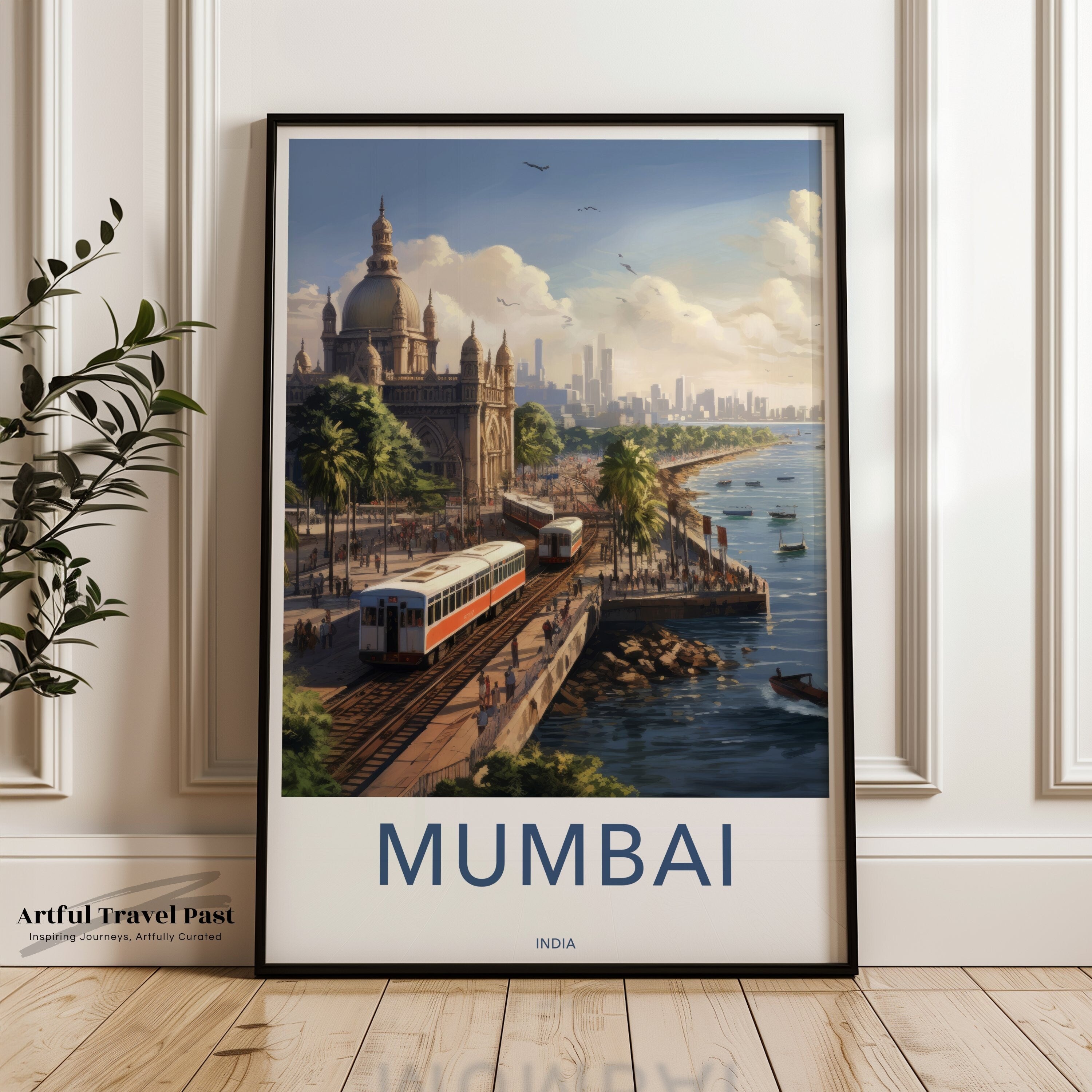 Mumbai Cityscape Wall Art, Indian City Landmark Print, Vintage Mumbai Poster, Detailed Urban Scenic Art, Coastal City View