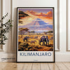 Kilimanjaro Wall Art, African Wildlife Print, Mountain Landscape, Nature Home Decor, Travel Poster, Elephant and Zebra Illustration