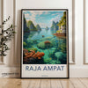 Raja Ampat wall art, Indonesia nature print, tropical paradise decor, coastal landscape illustration, oceanic view poster, island scenery