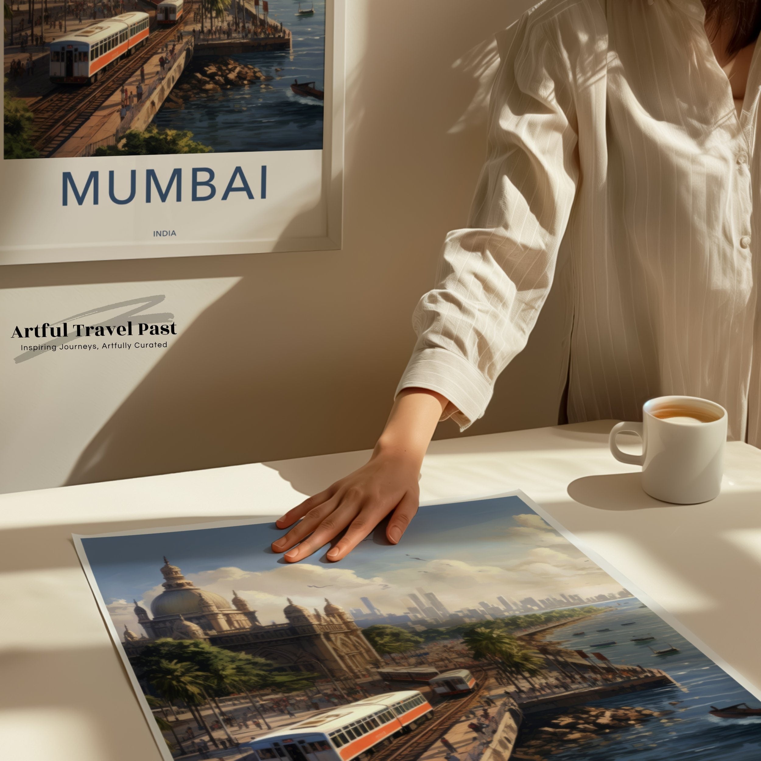 Mumbai Cityscape Wall Art, Indian City Landmark Print, Vintage Mumbai Poster, Detailed Urban Scenic Art, Coastal City View