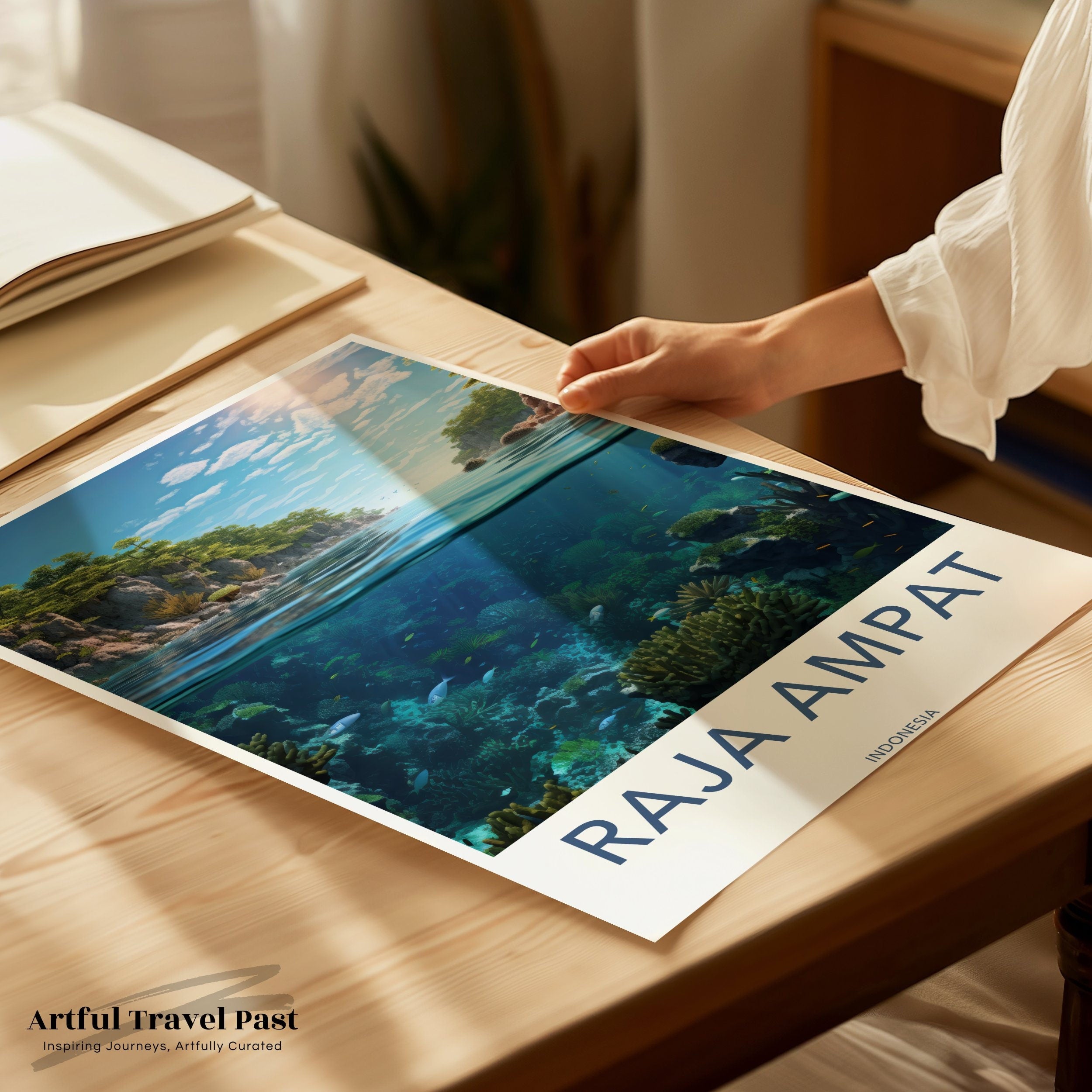 Raja Ampat Wall Art Print, Scenic Indonesia Poster, Nature Landscape Decor, Beautiful Ocean View Painting, Tropical Sea Artwork