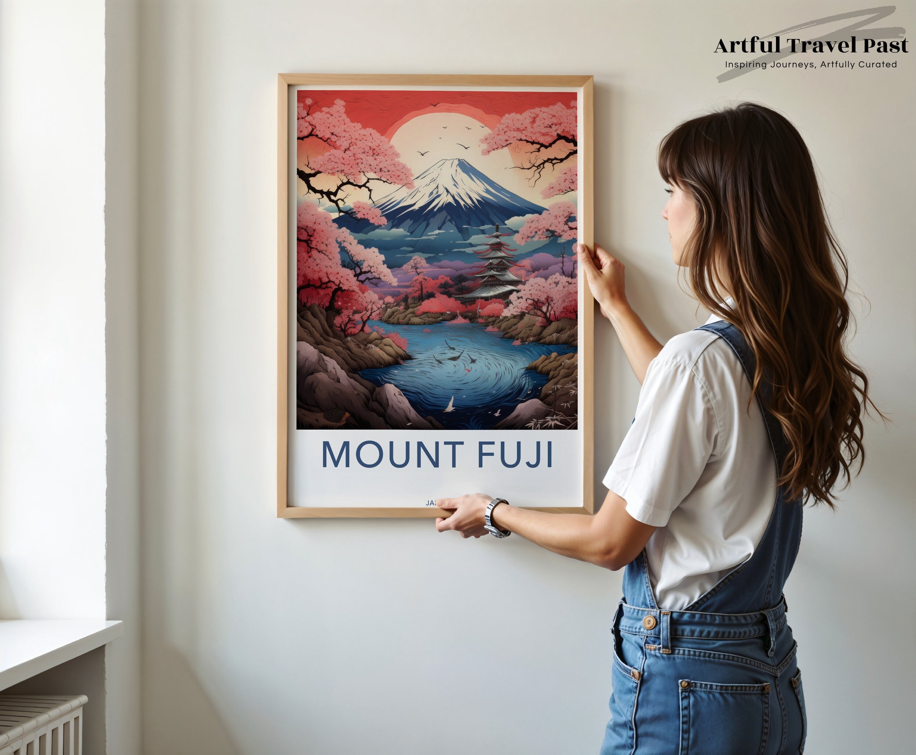 Mount Fuji Wall Art, Japanese Landscape Print, Cherry Blossoms Artwork, Traditional Asian Decor, Nature Scenery Poster