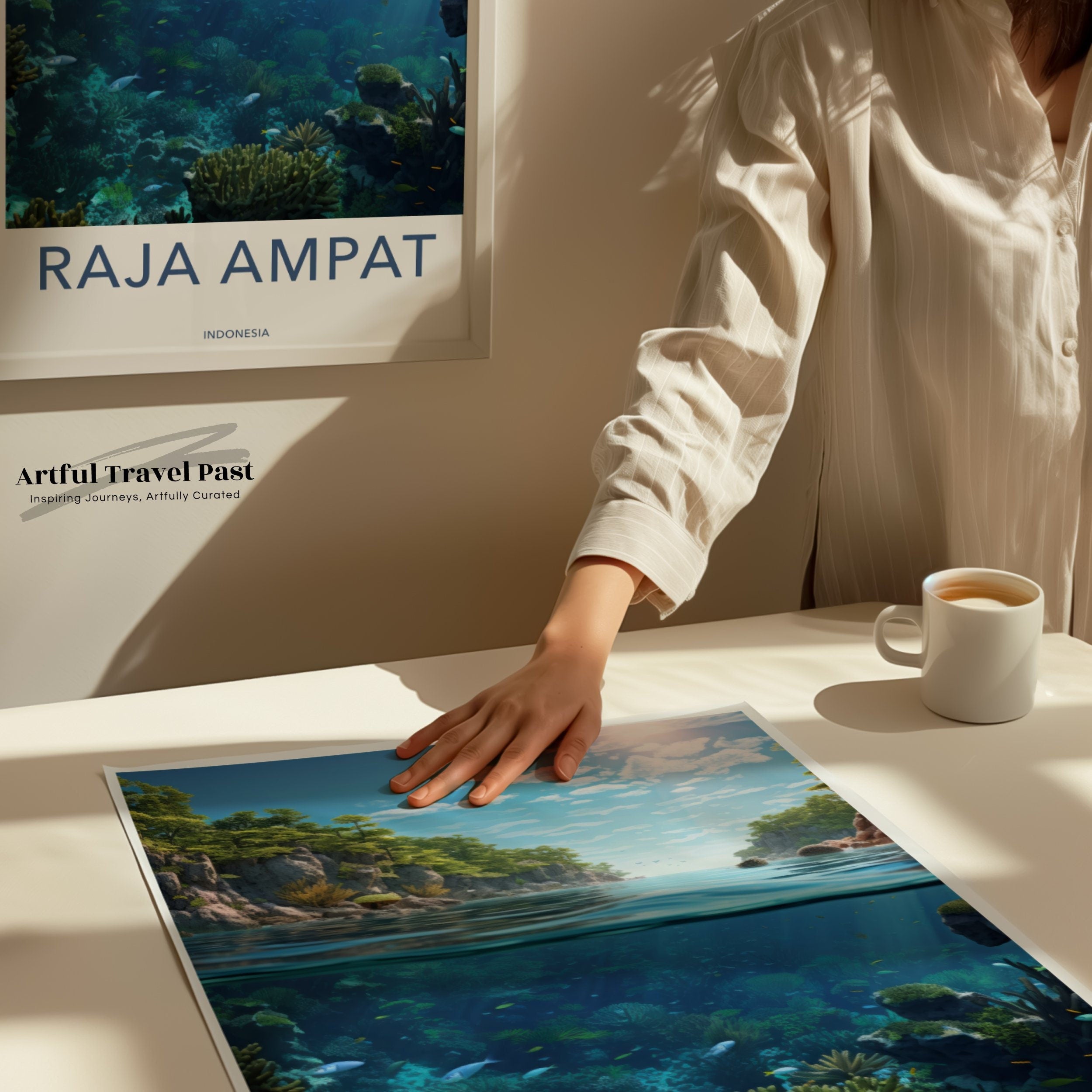 Raja Ampat Wall Art Print, Scenic Indonesia Poster, Nature Landscape Decor, Beautiful Ocean View Painting, Tropical Sea Artwork