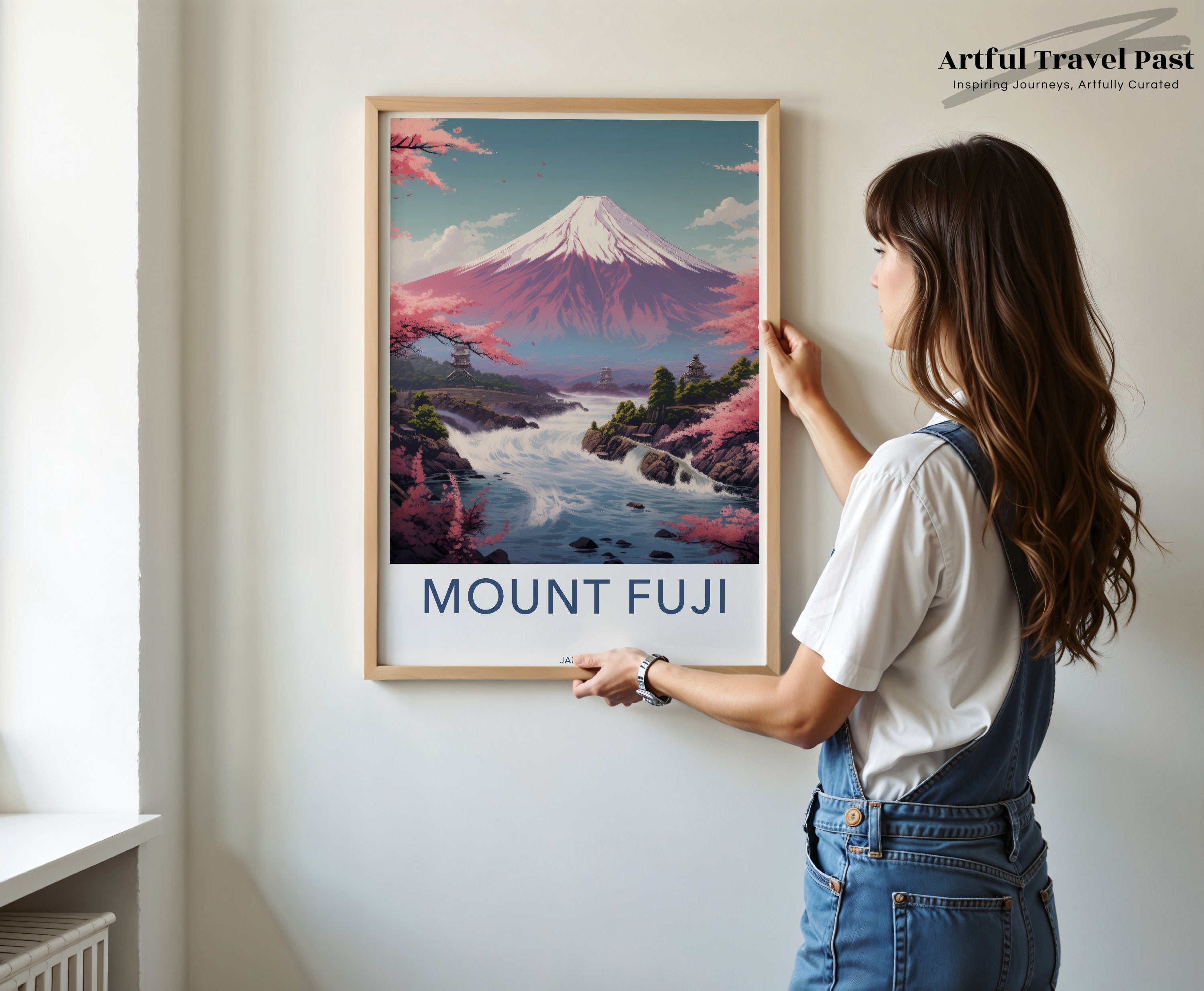 Mount Fuji Wall Art, Japanese Landscape Print, Cherry Blossoms, Scenic River, Traditional Temples, Home Decor, Japan Wall Art, Travel Poster