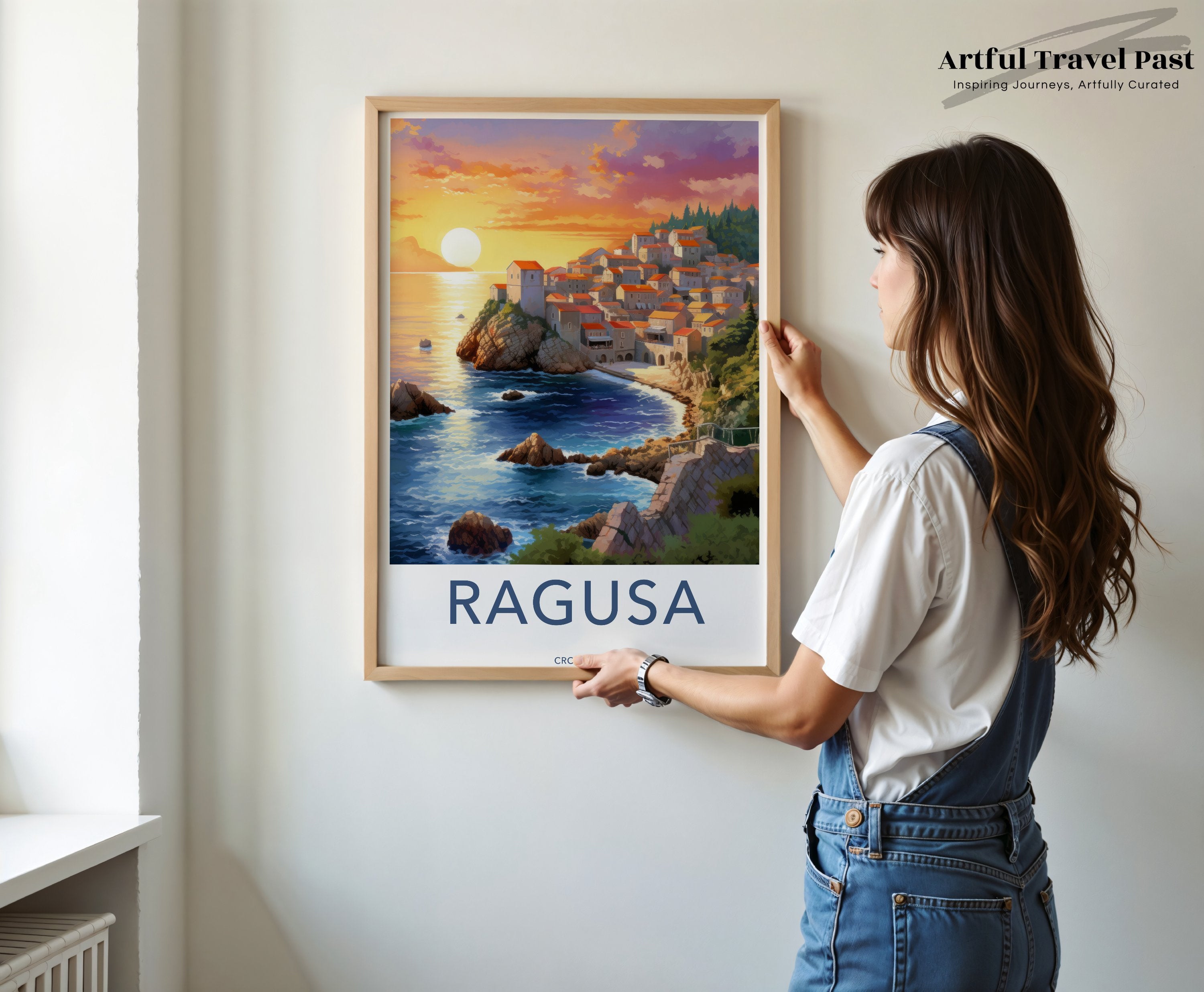 Ragusa Croatia Wall Art Print, Sunset Coastal Town Artwork, Mediterranean Seaside Landscape Poster, Croatian Heritage Décor