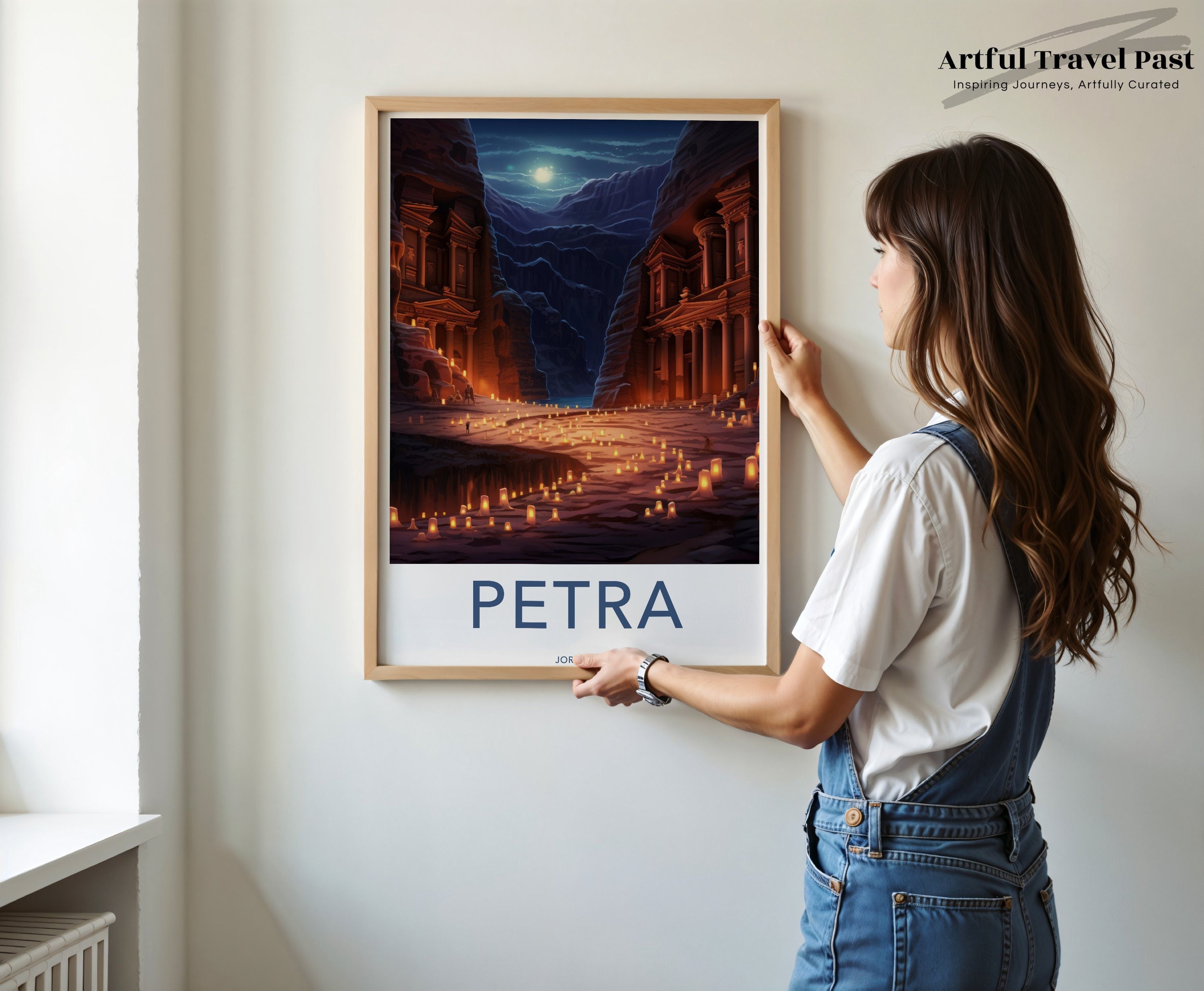 Petra Jordan Wall Art Print, Ancient City Illustration, Middle Eastern Historical Landmark, Candlelit Night Scene