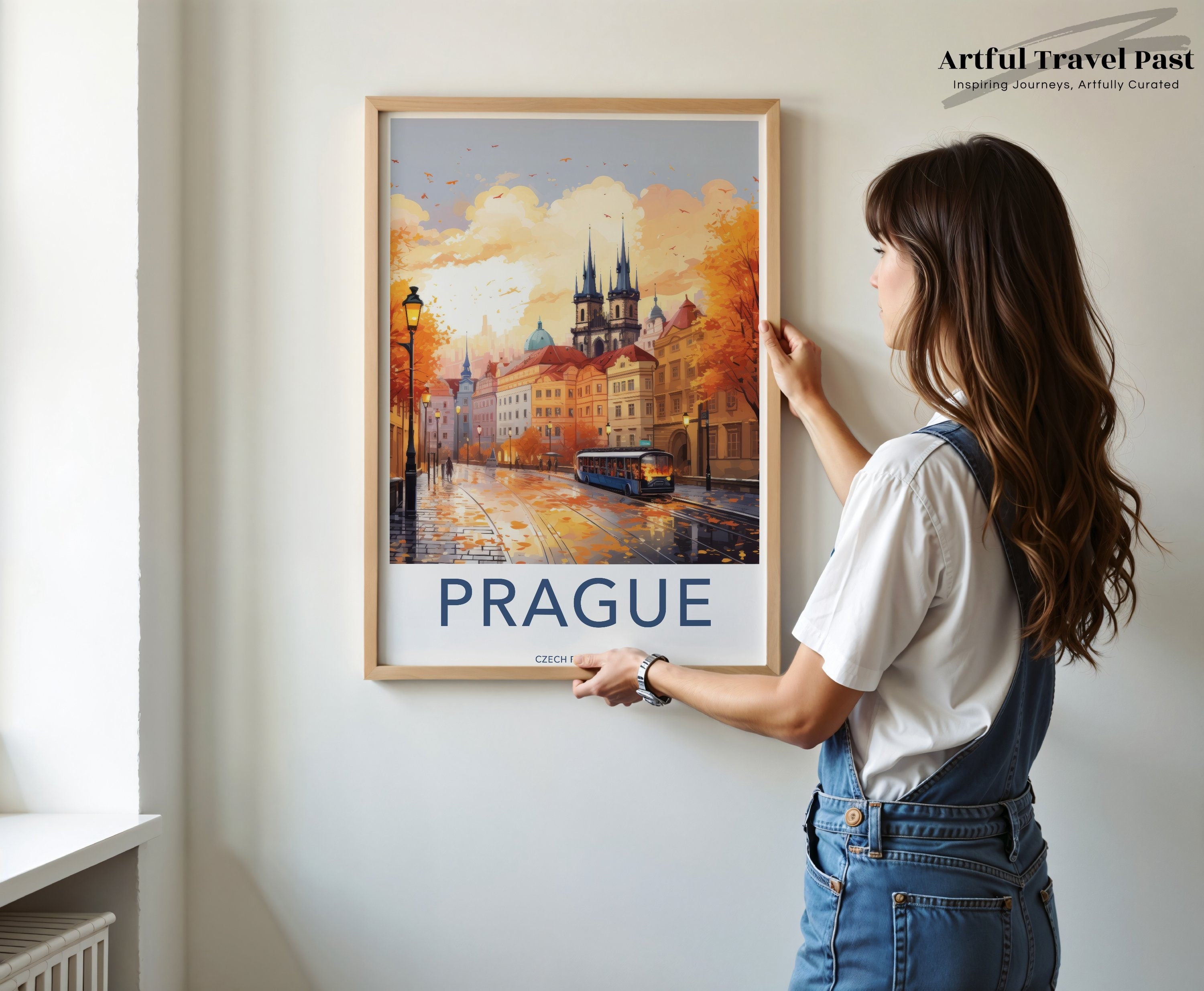 Prague Cityscape Wall Art, Fall Season Art Print, Historical Architecture, Czech Republic Travel Poster