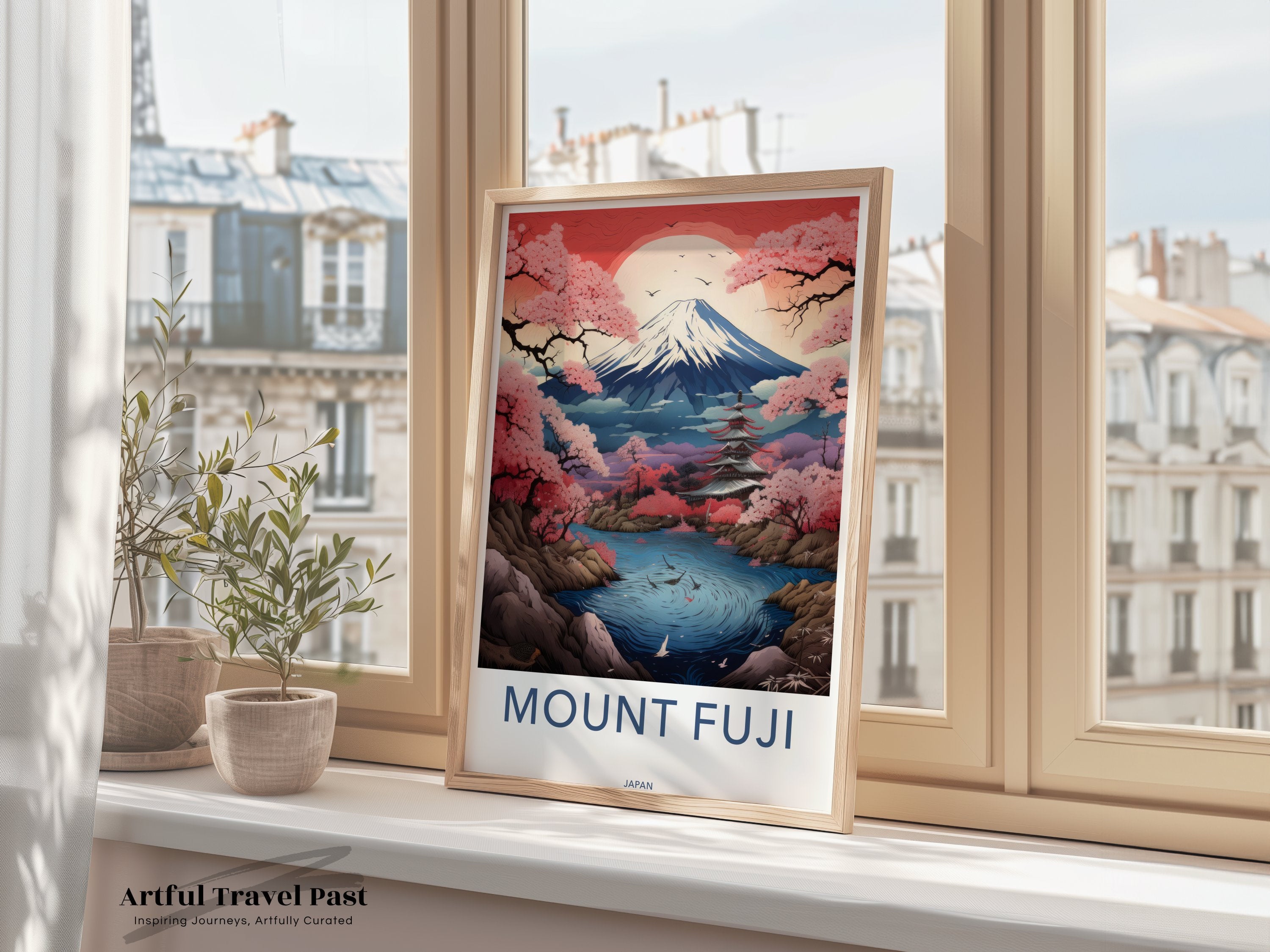 Mount Fuji Wall Art, Japanese Landscape Print, Cherry Blossoms Artwork, Traditional Asian Decor, Nature Scenery Poster