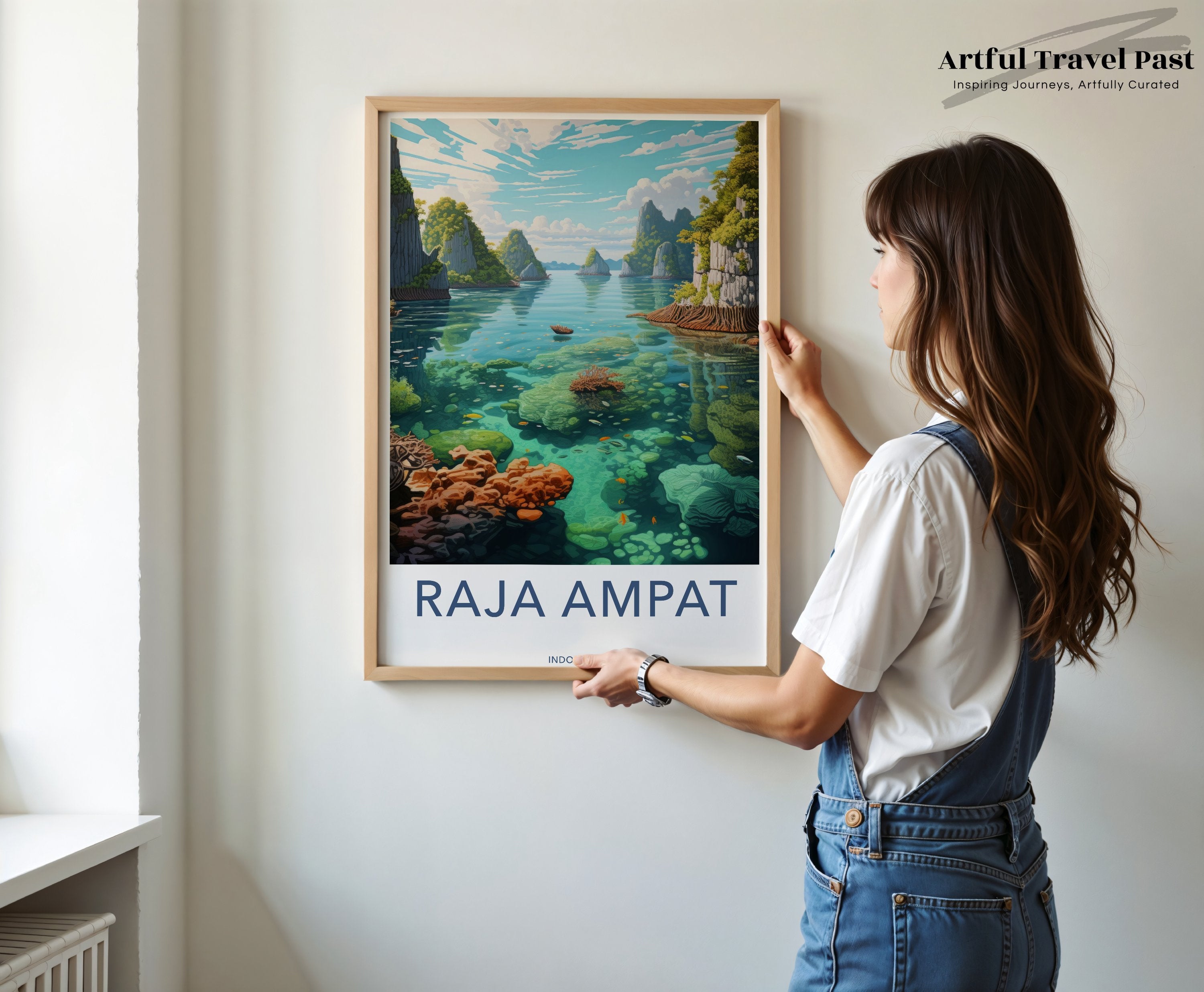 Raja Ampat wall art, Indonesia nature print, tropical paradise decor, coastal landscape illustration, oceanic view poster, island scenery