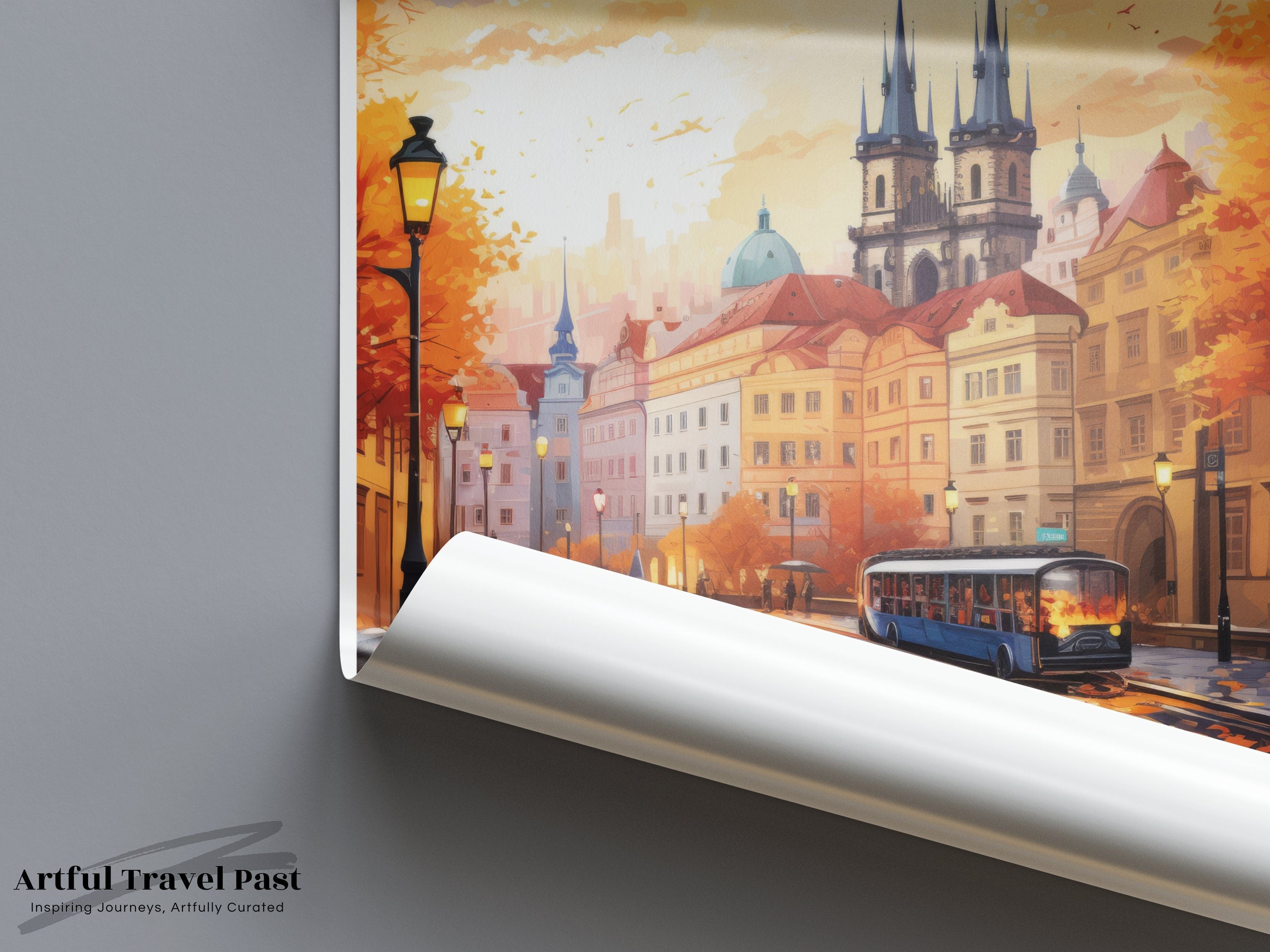 Prague Cityscape Wall Art, Fall Season Art Print, Historical Architecture, Czech Republic Travel Poster