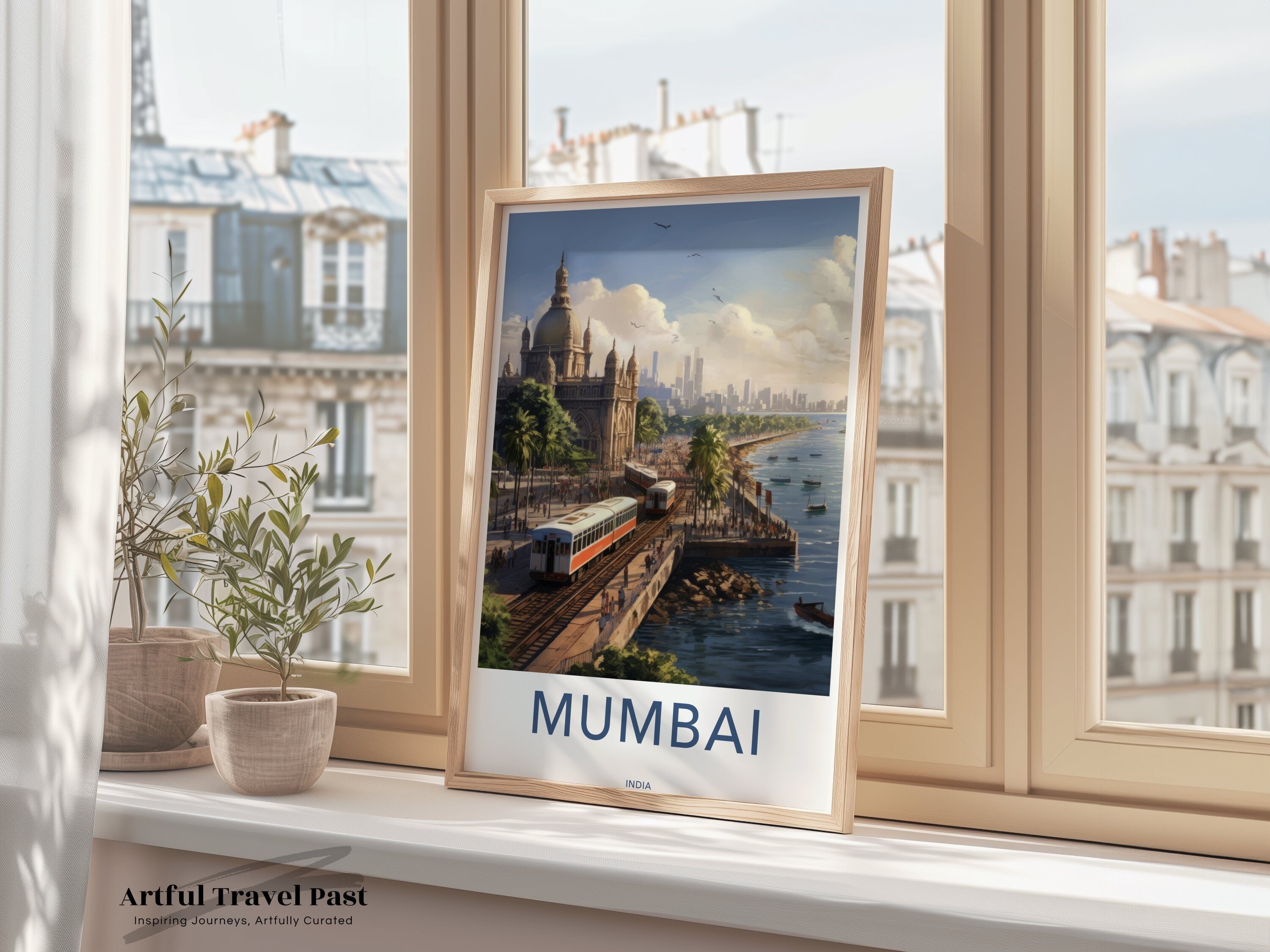 Mumbai Cityscape Wall Art, Indian City Landmark Print, Vintage Mumbai Poster, Detailed Urban Scenic Art, Coastal City View