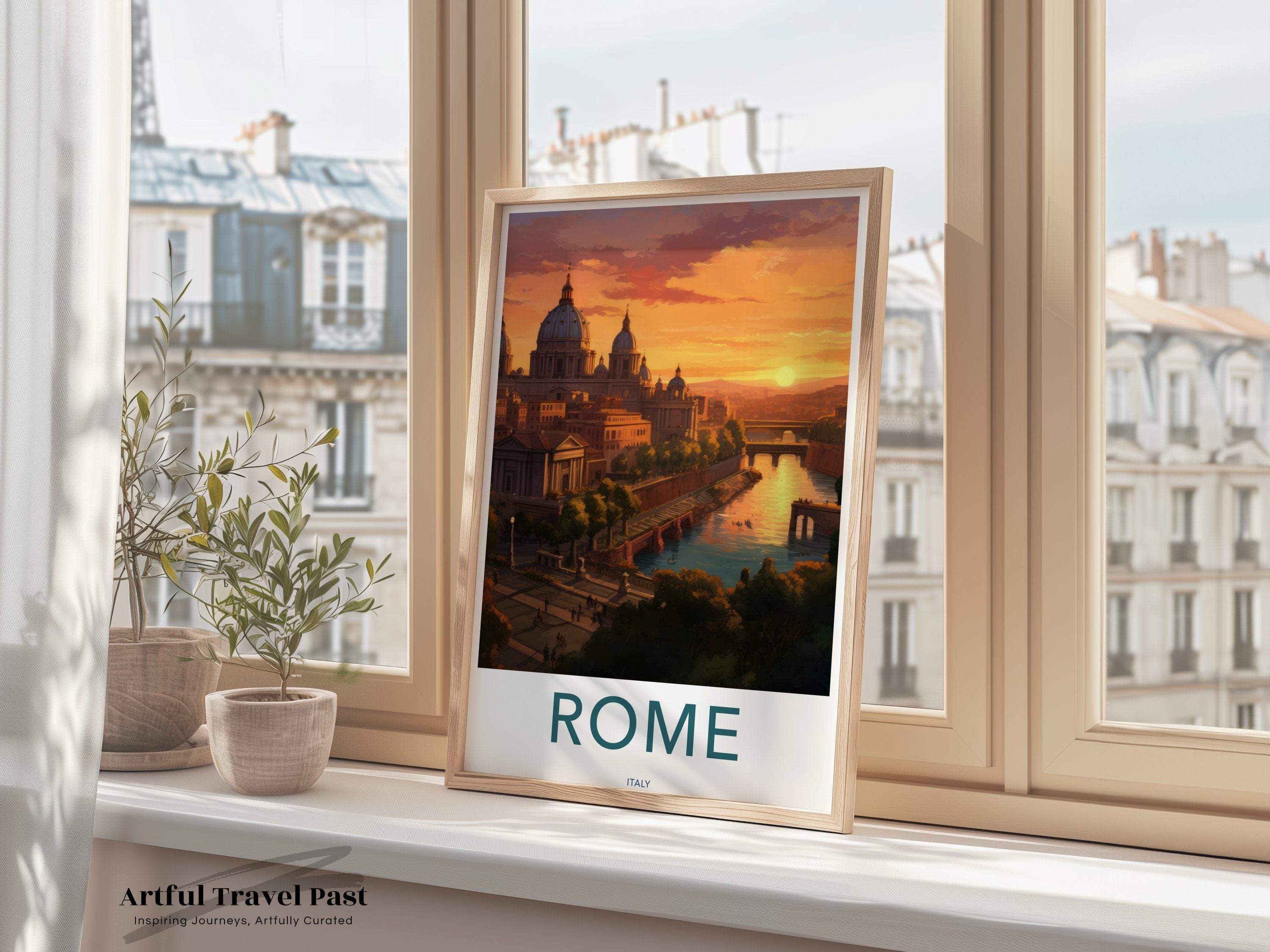 Rome Wall Art Print, Rome Sunset Cityscape, Italian Architecture, Historic Rome Landscape, Cultural Rome Landmark Decor