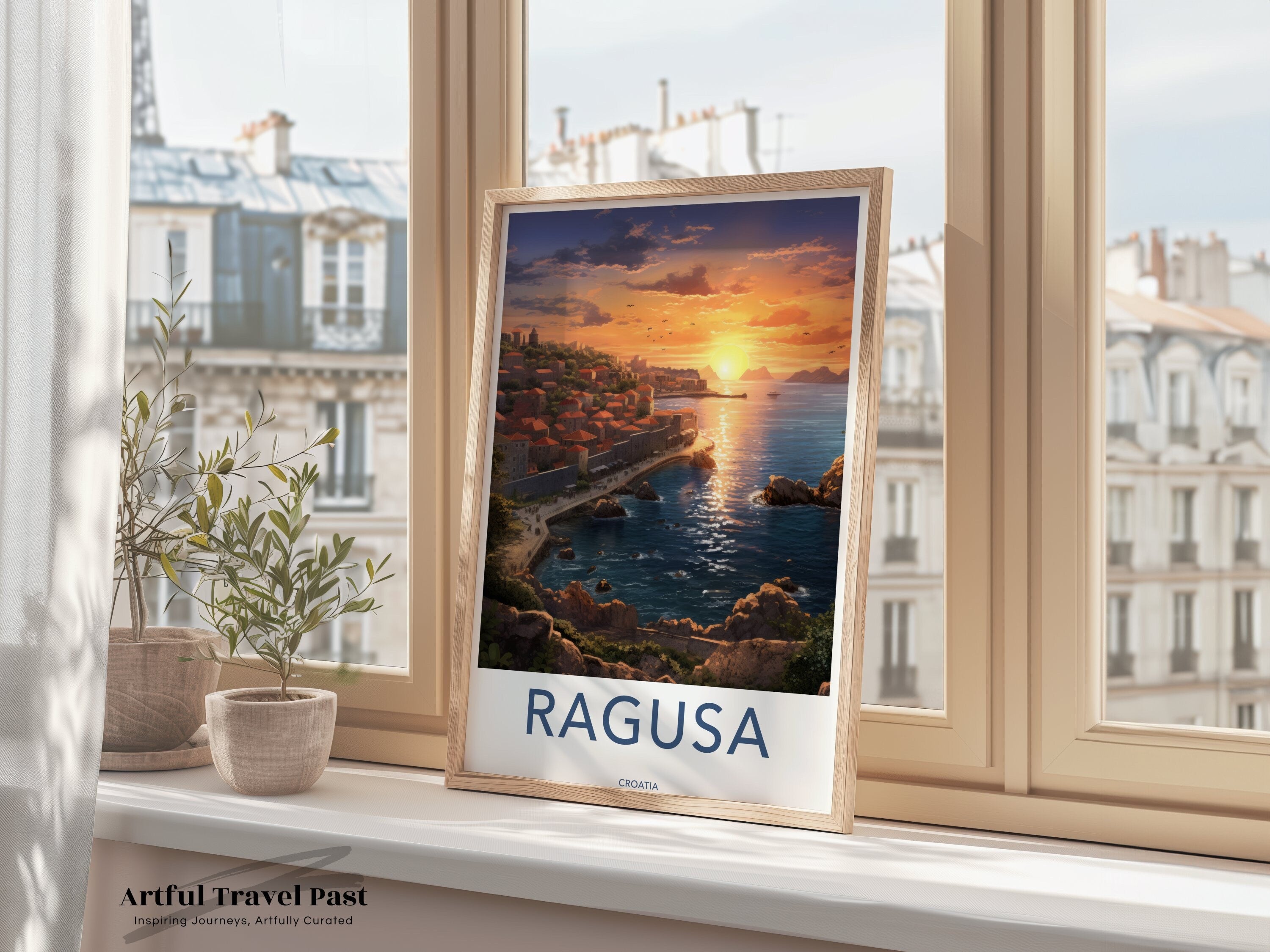 Ragusa Croatia Wall Art, Sunset Coastal City Poster, Mediterranean Seaside Print, Historic European Landscape Artwork