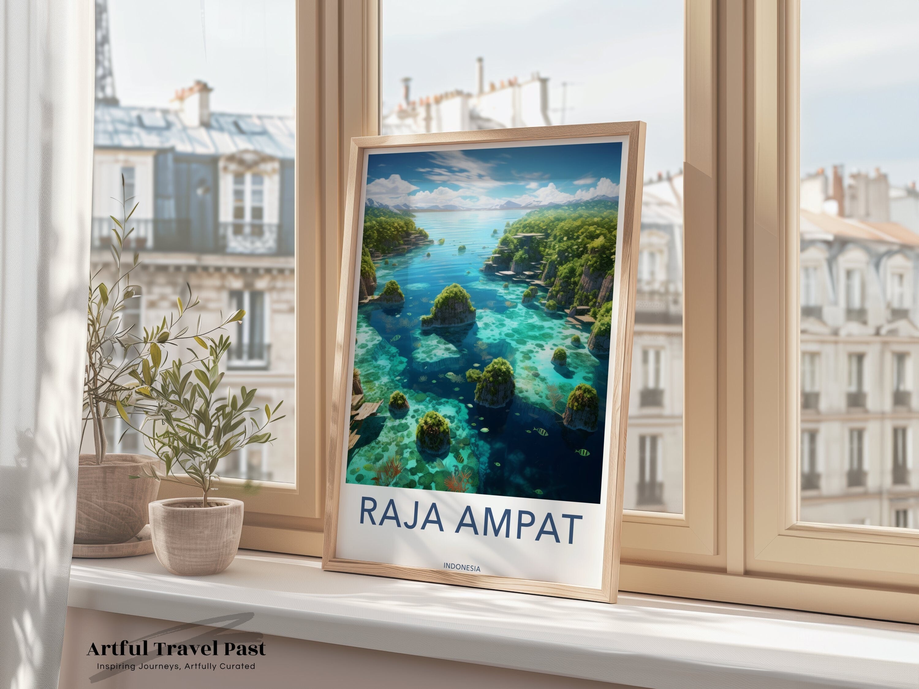 Raja Ampat Wall Art, Indonesia Nature Print, Scenic Ocean Landscape Poster, Tropical Paradise Decor, Travel Photography Art, Coastal Canvas