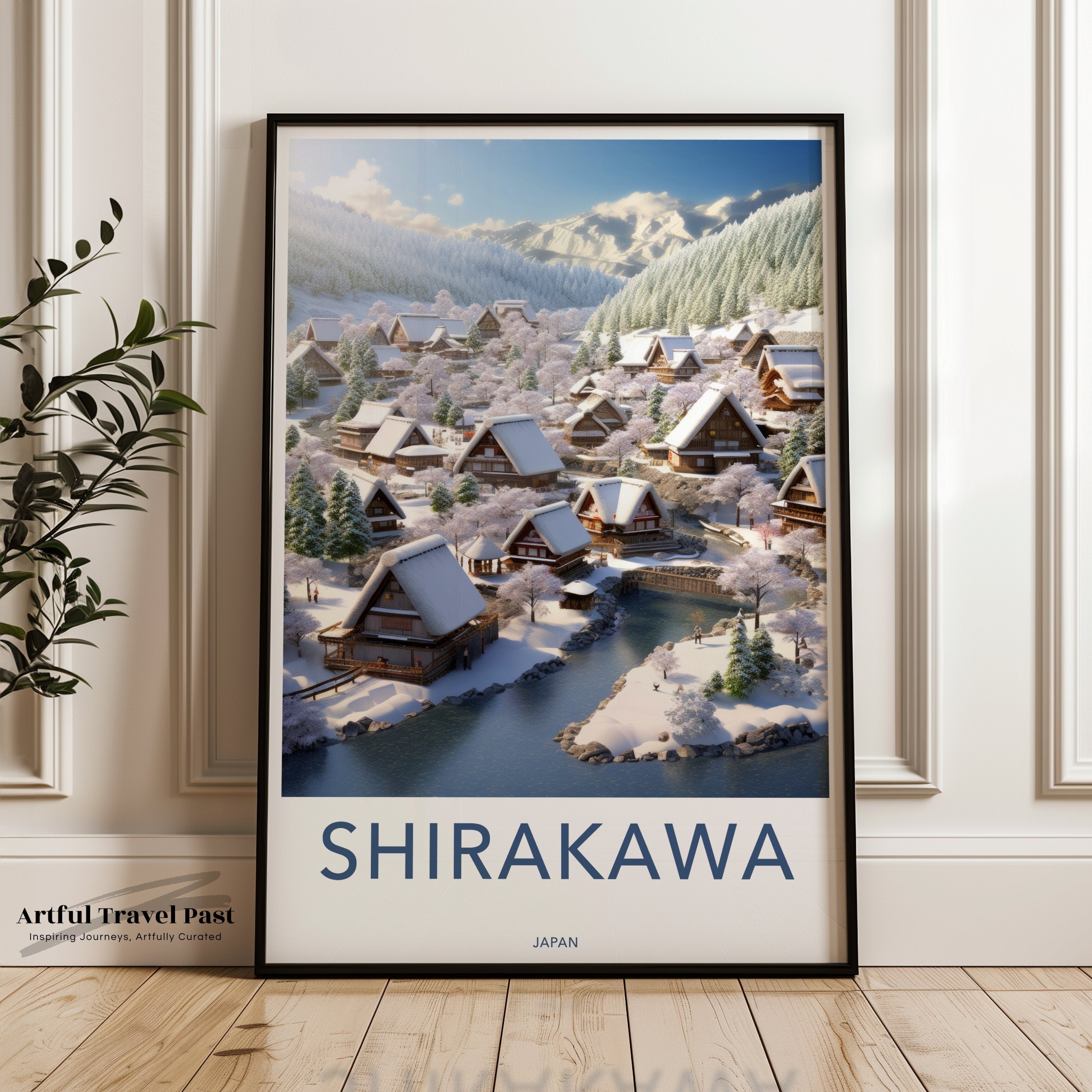 Shirakawa Japan Winter Wonderland Scenic Village Wall Art Print, Snowy Japanese Traditional Houses in Mountain Landscape, Home Decor