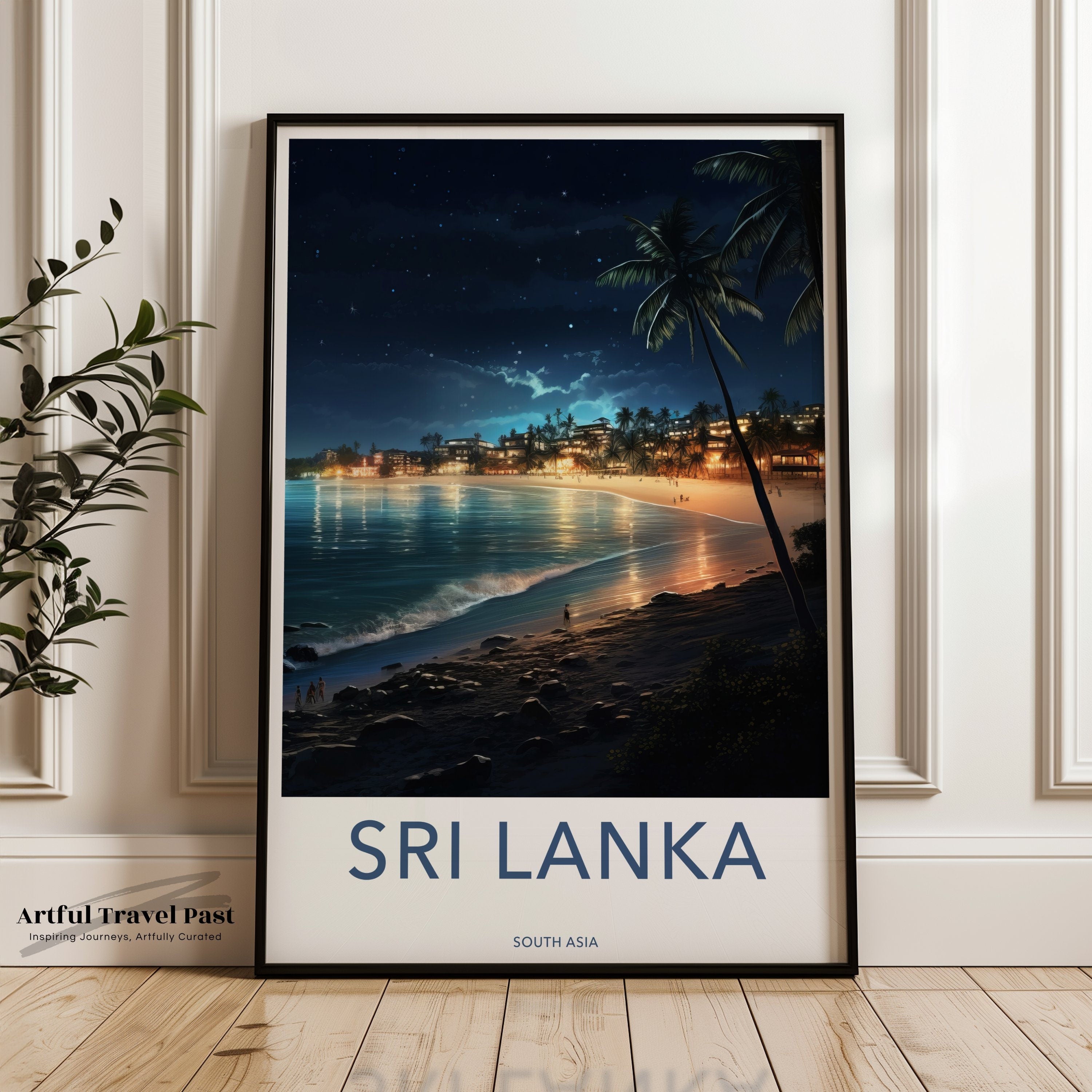 Stunning Sri Lanka Nighttime Beach Scene, Coastal Wall Art, Serene Beach View, Tropical Paradise Poster, Sri Lanka Travel Decor