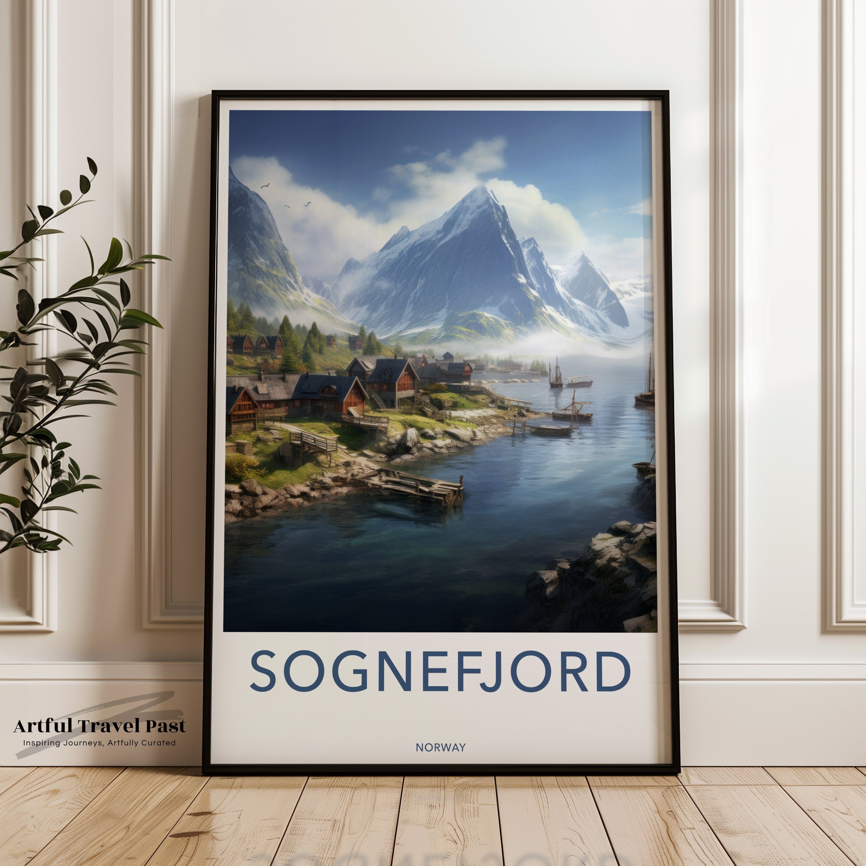 Sognefjord Wall Art, Norwegian Fjord Landscape Poster, Scenic Mountain and Water View, Norway Coastal Village Decor, Nature Photography