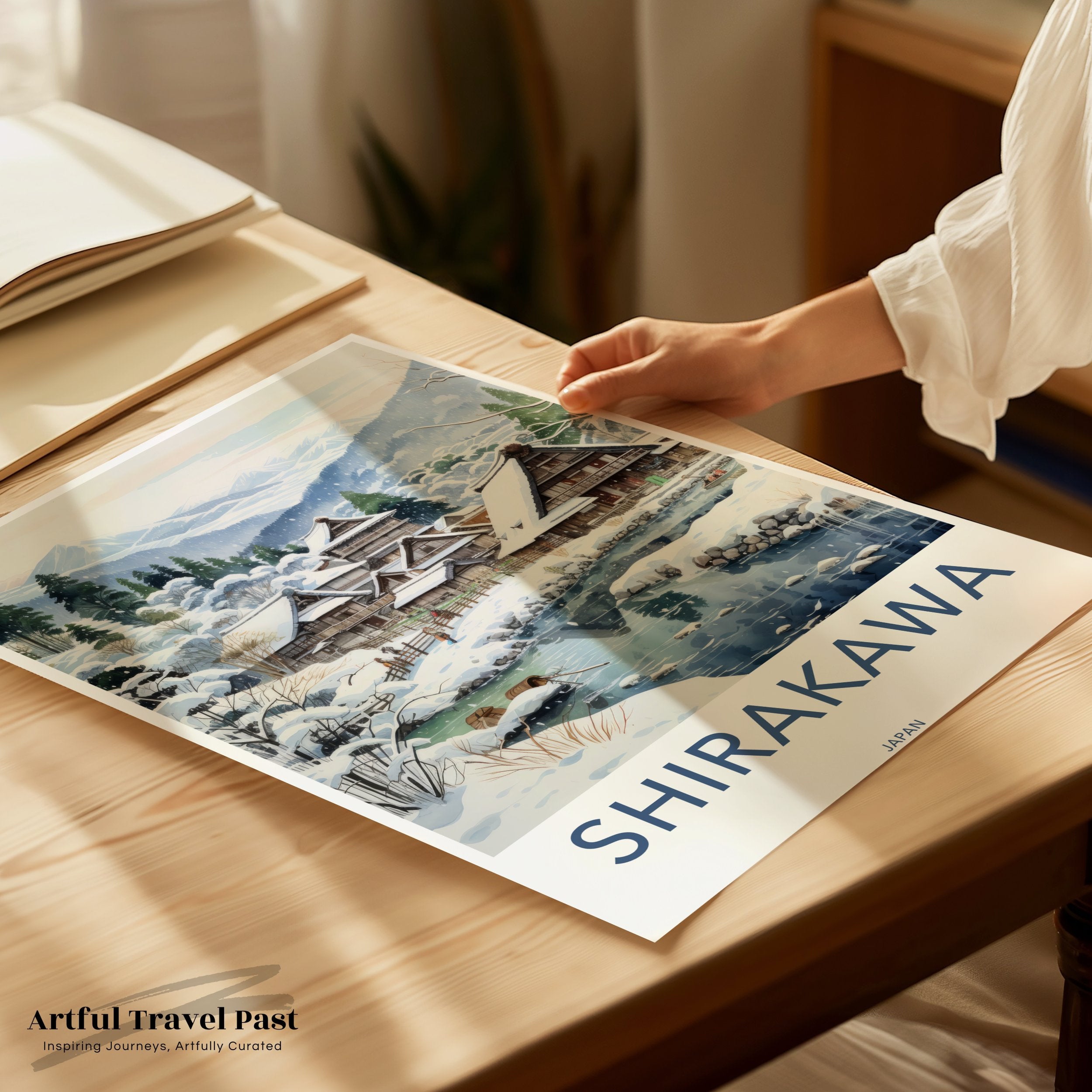 Shirakawa Japan Wall Art, Traditional Japanese Village Print, Snowy Mountain Scene Poster, Cultural Landscape Decor