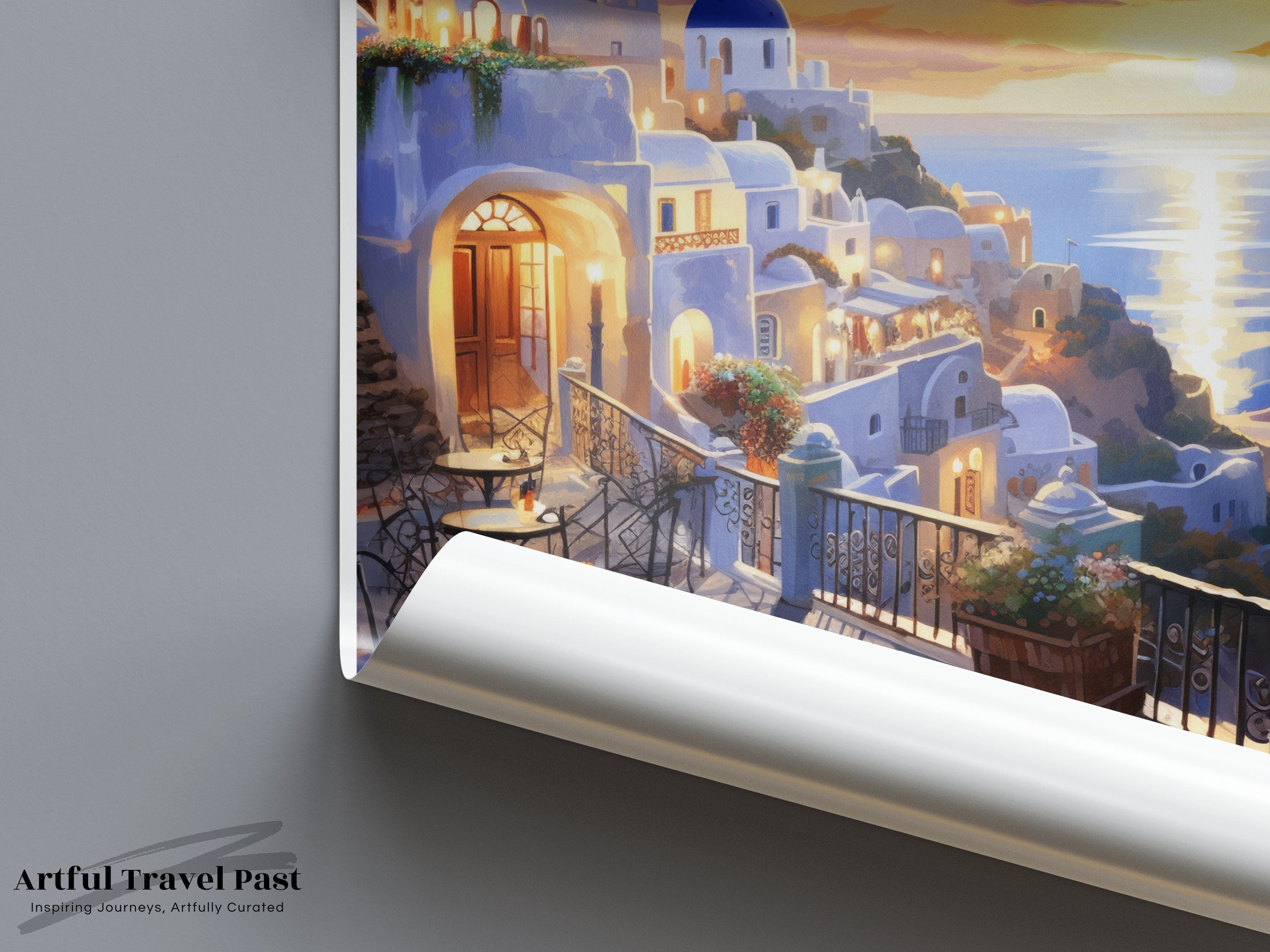 Santorini Wall Art, Greece Home Decor, Beautiful Sunset Print, Scenic Greek Island Poster, Mediterranean Landscape Artwork