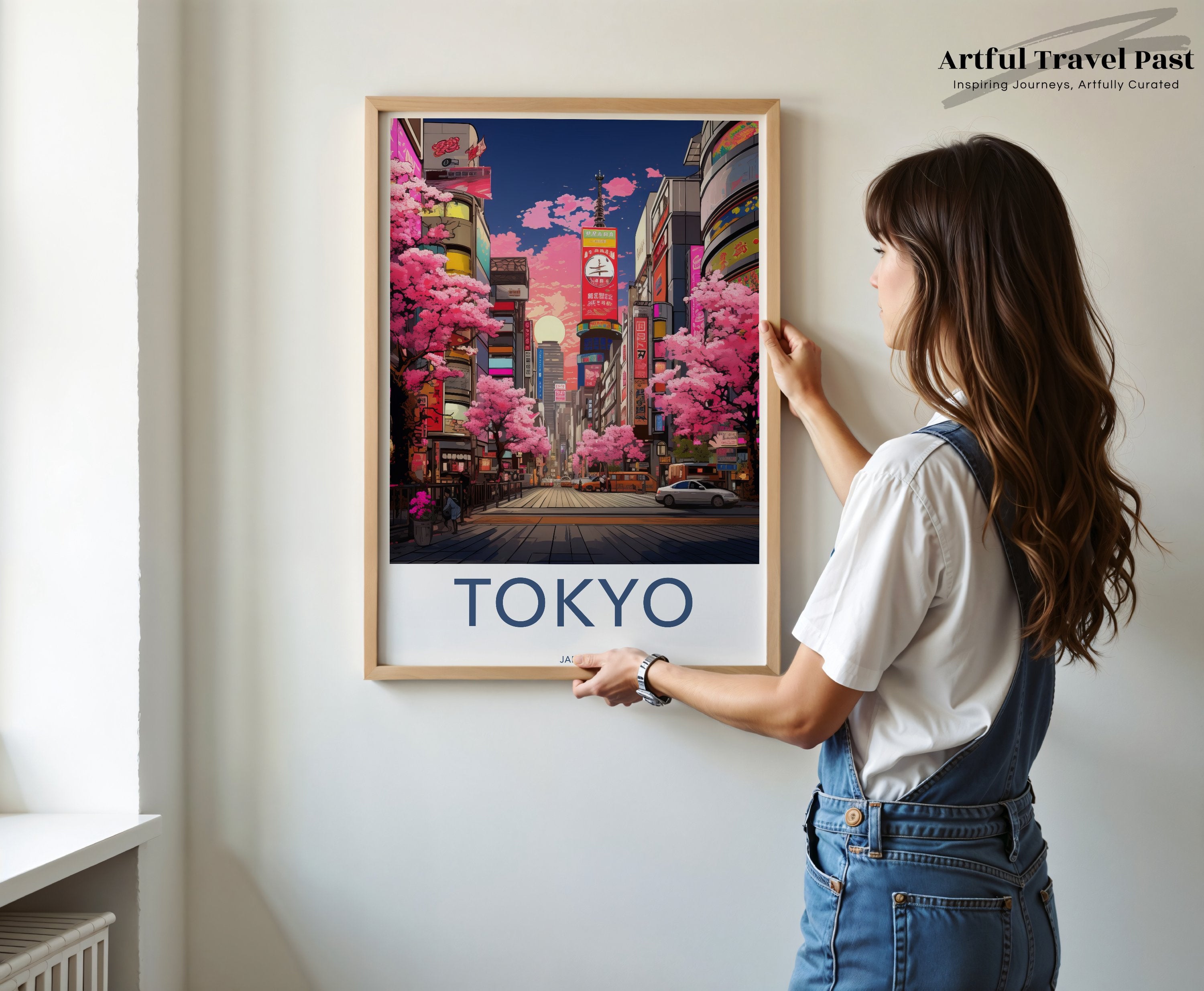 Tokyo Cityscape Wall Art, Cherry Blossoms Tokyo Poster, Vibrant Tokyo Street Decor, Japan City Night View Art Print, Urban Japan