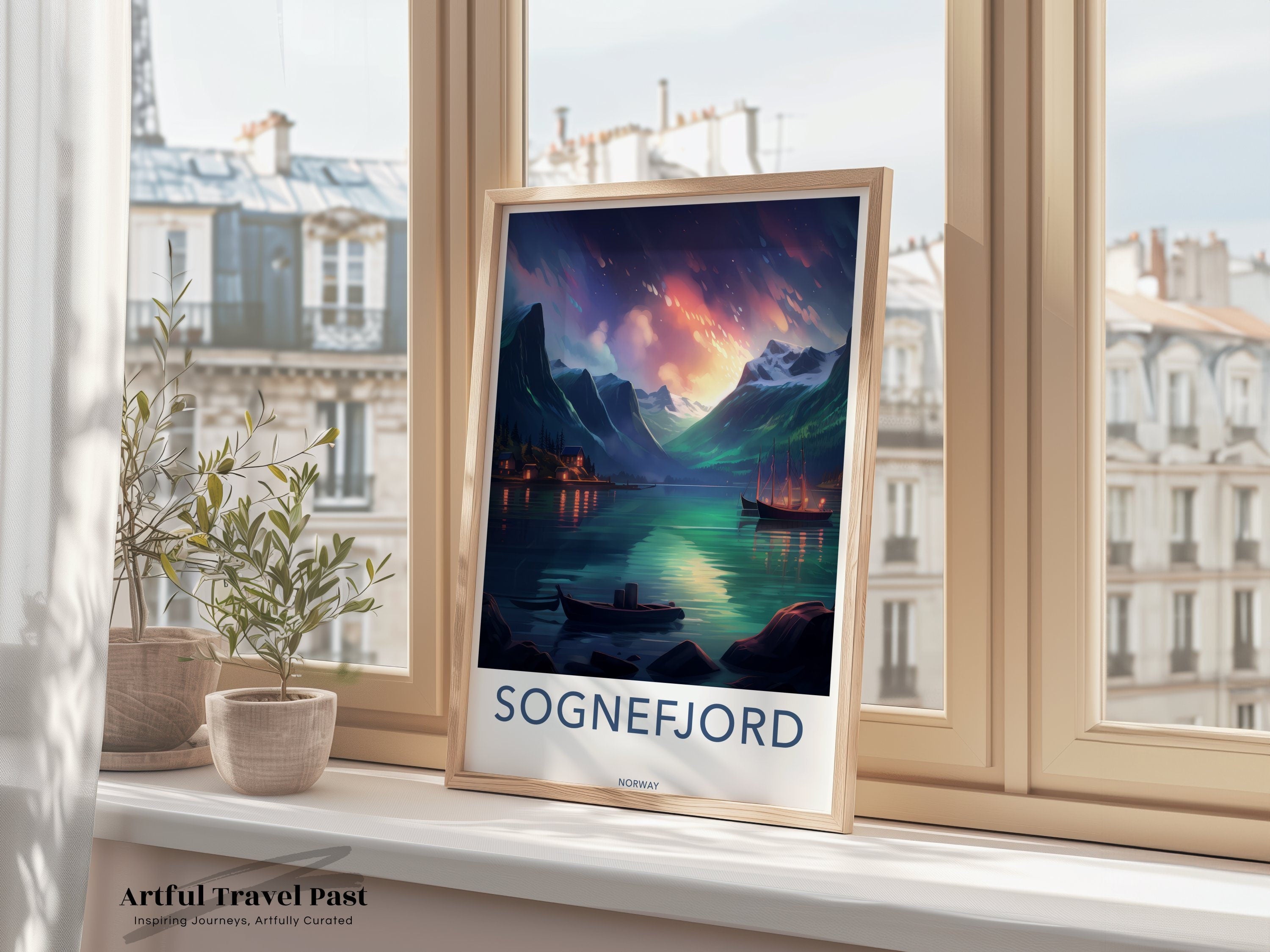 Sognefjord Norway Sunset View Wall Art, Nordic Landscape Poster, Scenic Norway Print, Coastal Art Decor, Nature Painting Reproduction