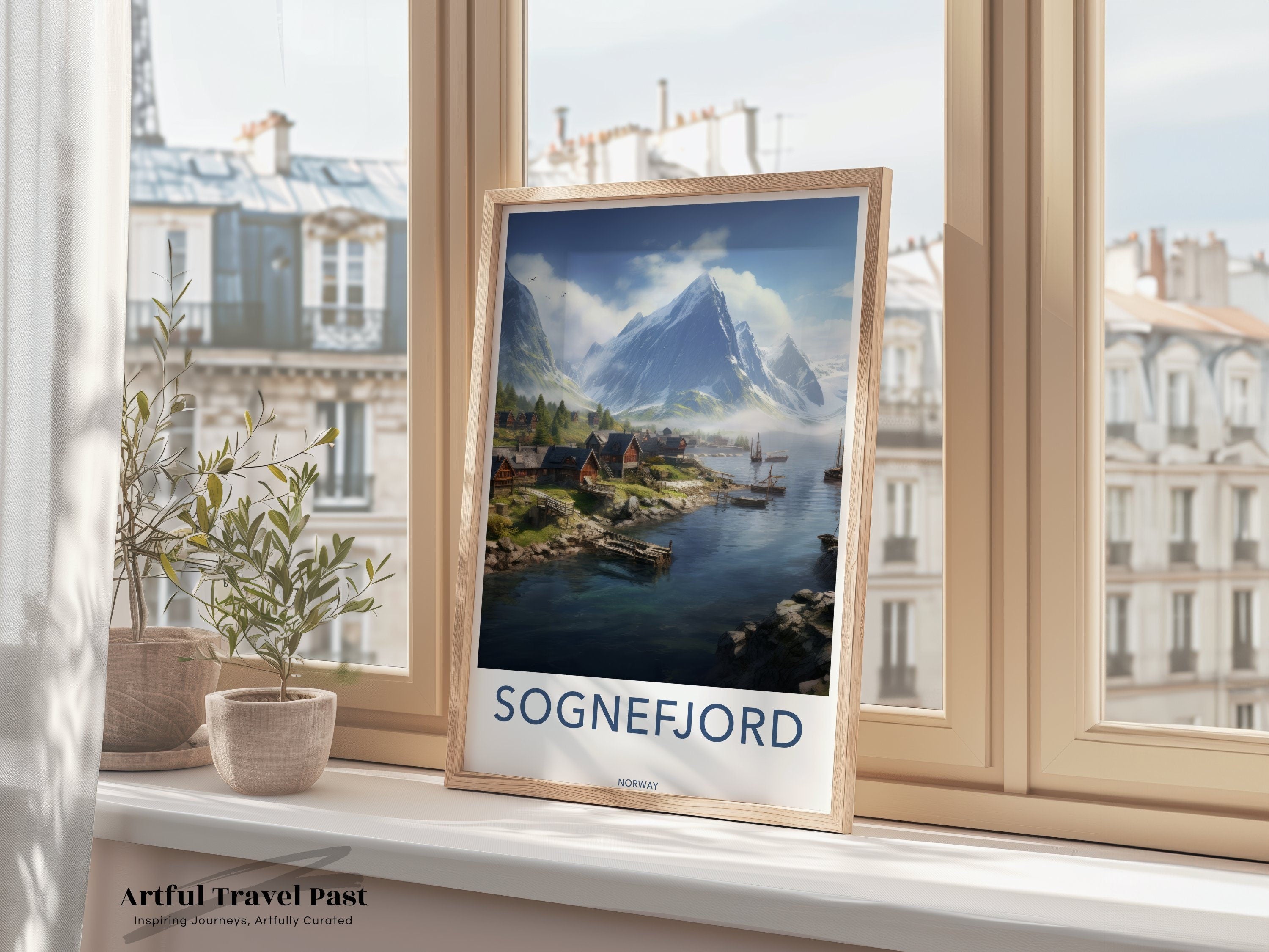 Sognefjord Wall Art, Norwegian Fjord Landscape Poster, Scenic Mountain and Water View, Norway Coastal Village Decor, Nature Photography