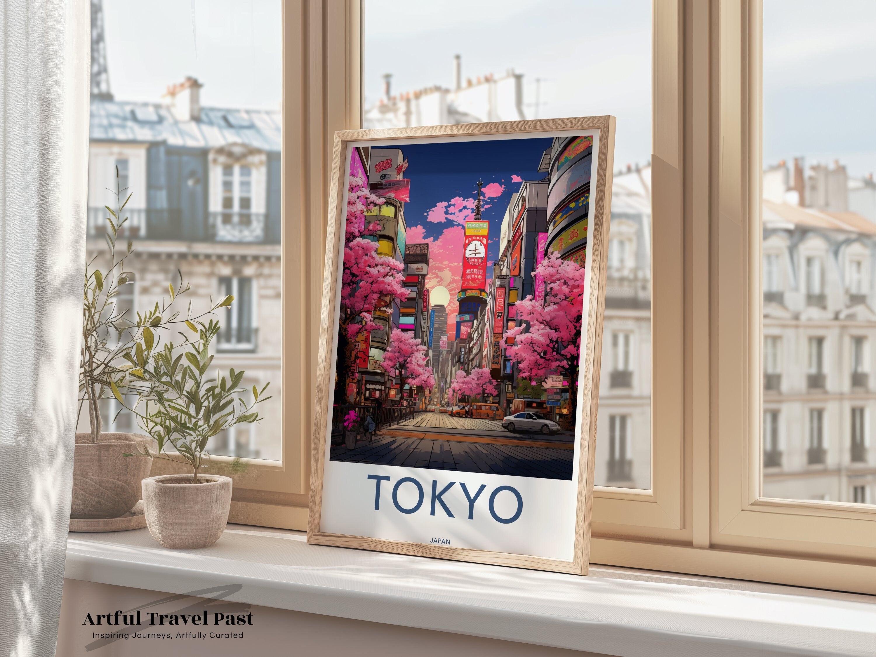 Tokyo Cityscape Wall Art, Cherry Blossoms Tokyo Poster, Vibrant Tokyo Street Decor, Japan City Night View Art Print, Urban Japan