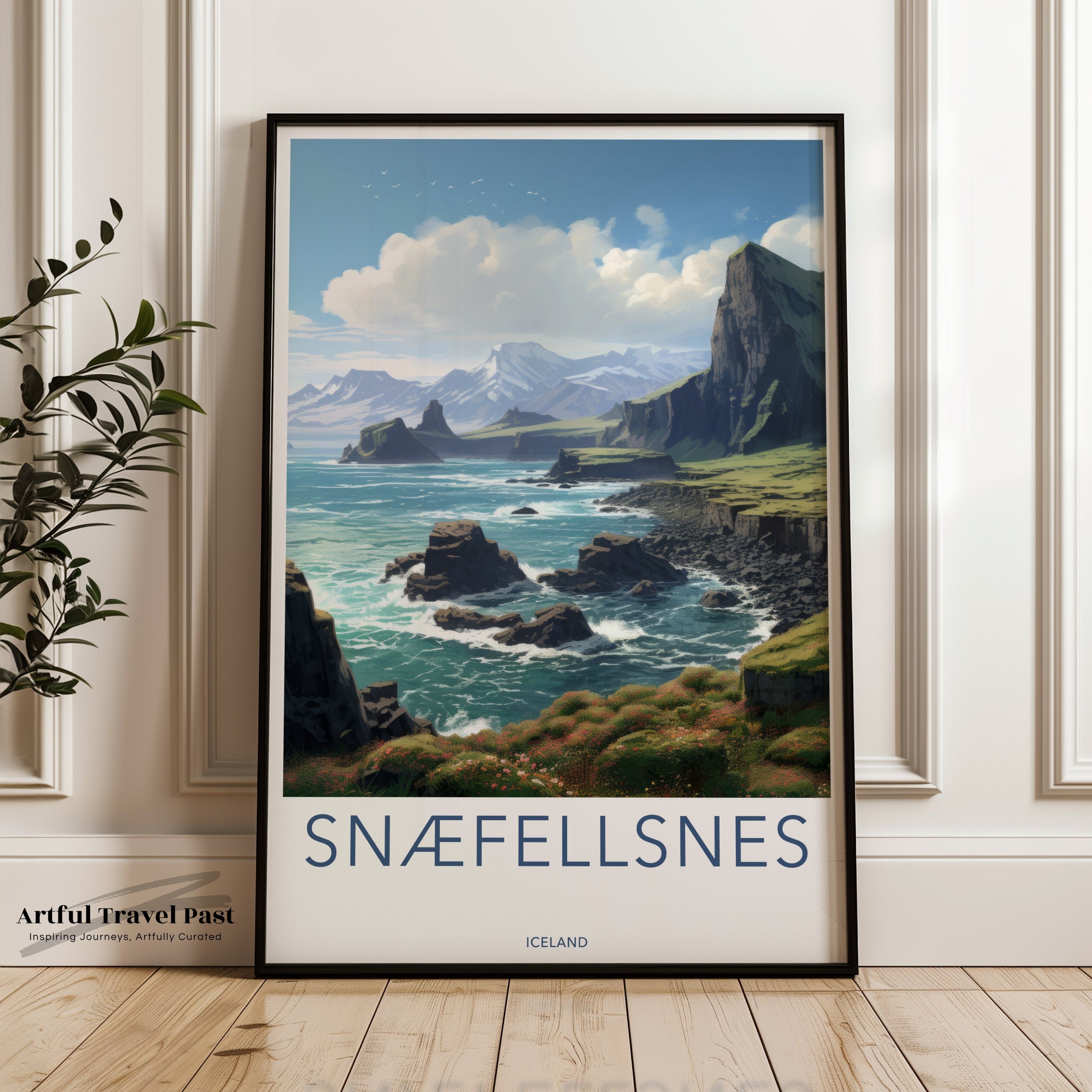 Snæfellsnes Peninsula Art Print, Iceland Scenic Landscape Poster, Coastal Wall Decor, Travel Illustration, Nordic Nature