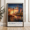 Kuwait City skyline wall art, Modern cityscape poster, Middle Eastern architecture decor, Urban night scene print, Sunset artwork