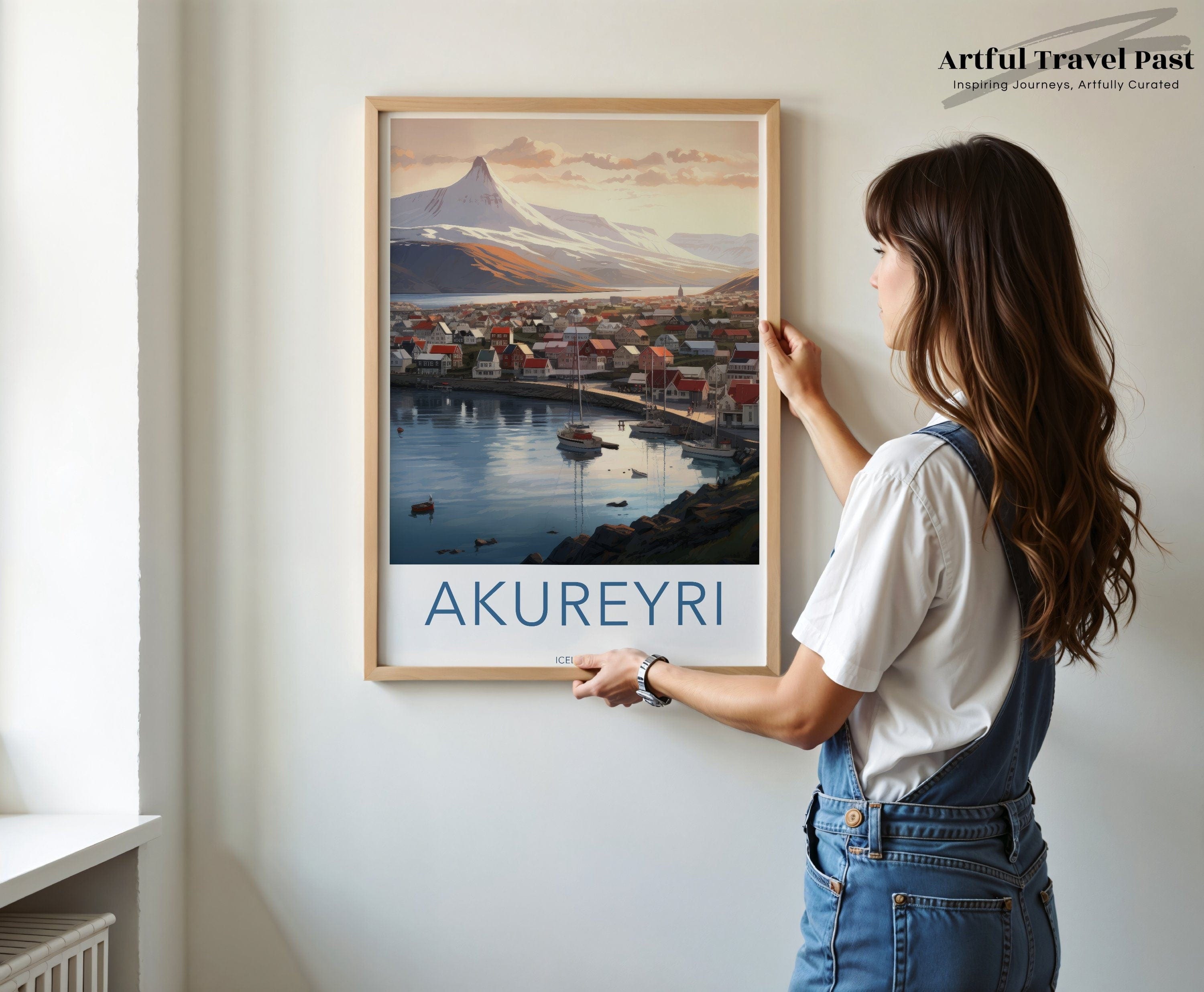 Wall Art Akureyri Poster | Mountain Harbor Print | Iceland Wall Art