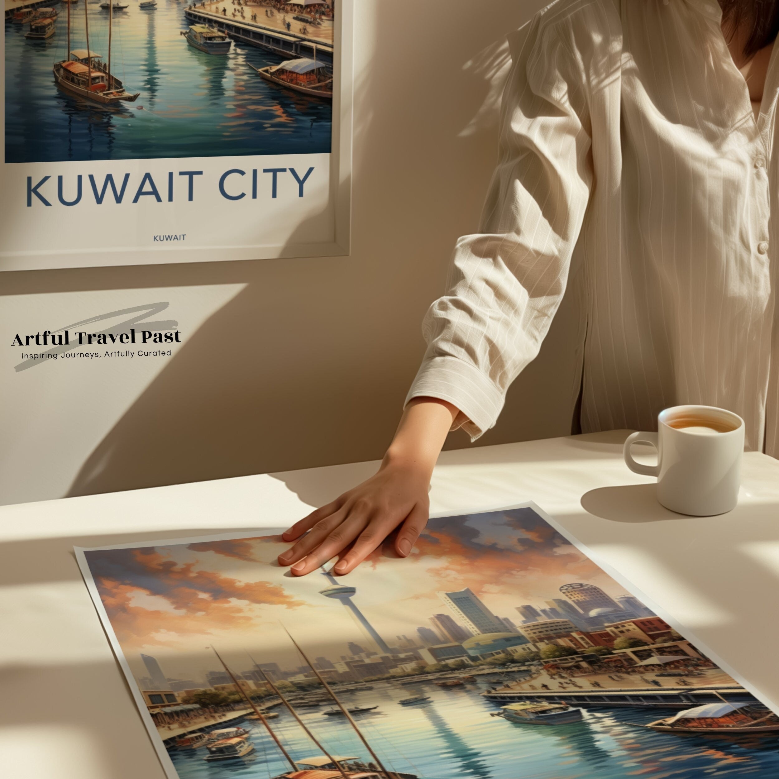 Stunning Kuwait City Skyline, Waterfront View Wall Art, Vibrant Modern Architecture Poster, Unique Travel Souvenir, Elegant Decor