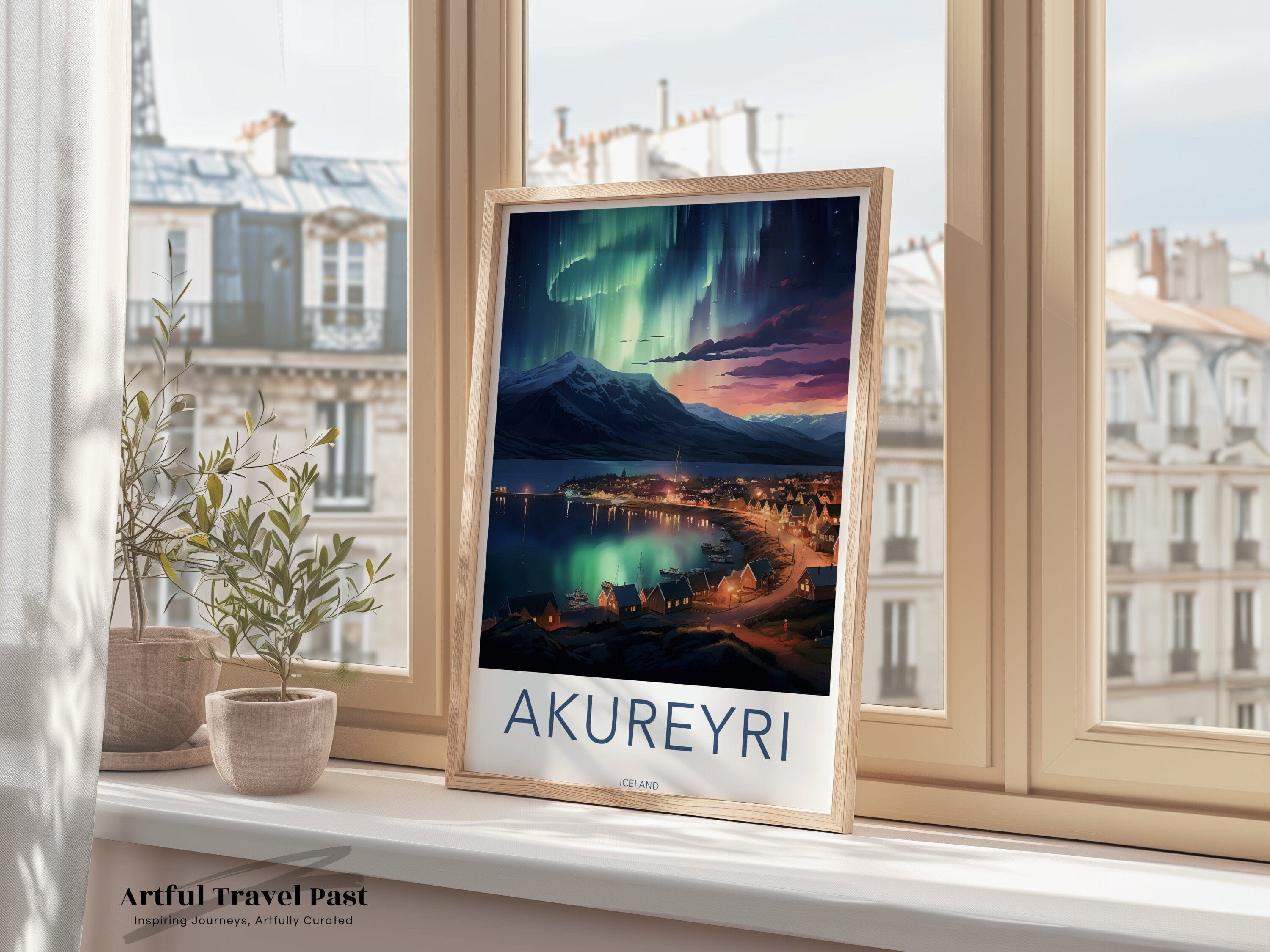 Wall Art Akureyri Poster | Northern Lights | Iceland Wall Art