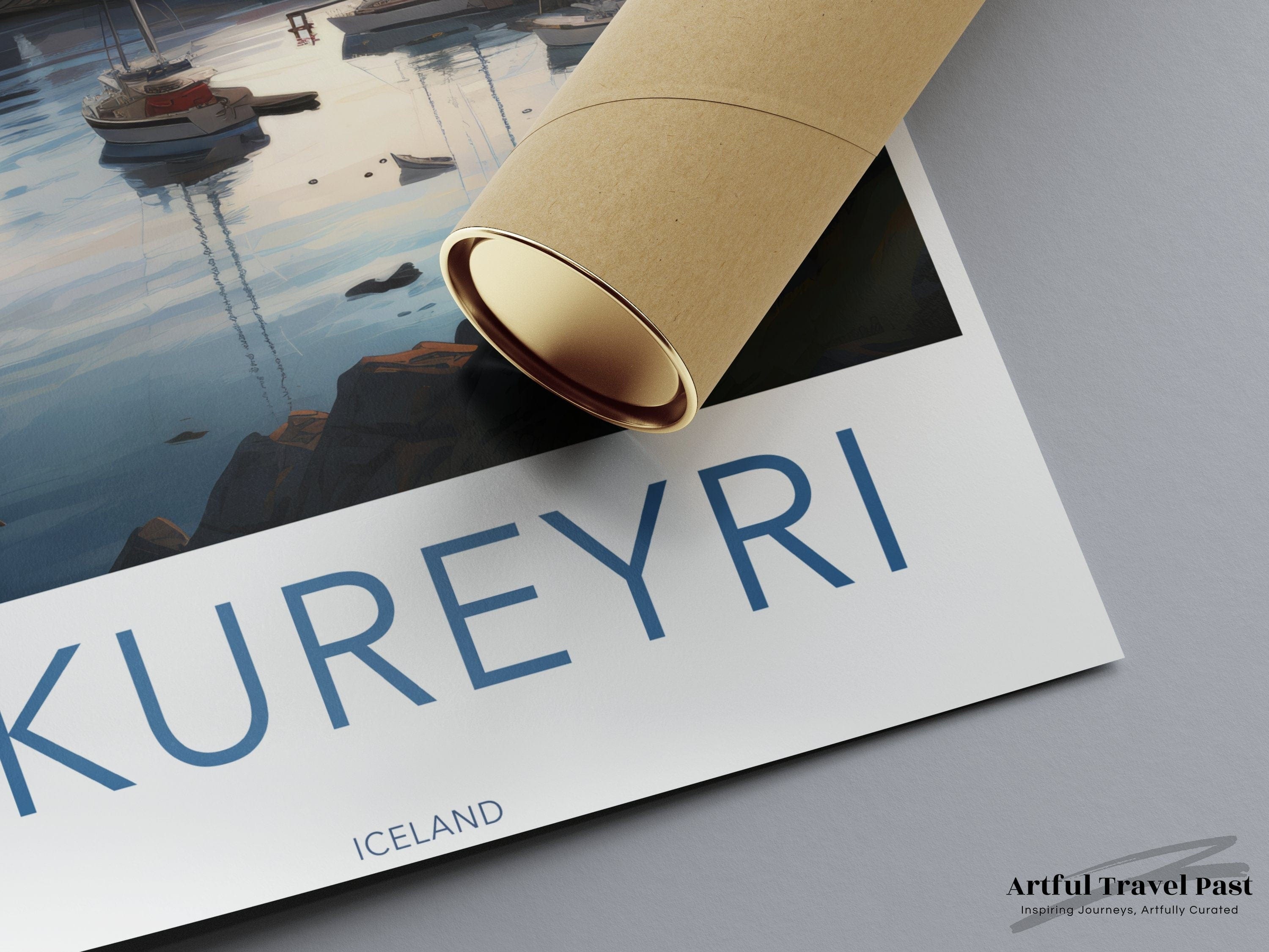 Wall Art Akureyri Poster | Mountain Harbor Print | Iceland Wall Art