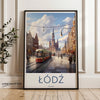 Lodz City, Poland Cityscape Wall Art, Historic Architecture, Cultural Landmark Poster, Vintage Streetcar, Urban Scene Print