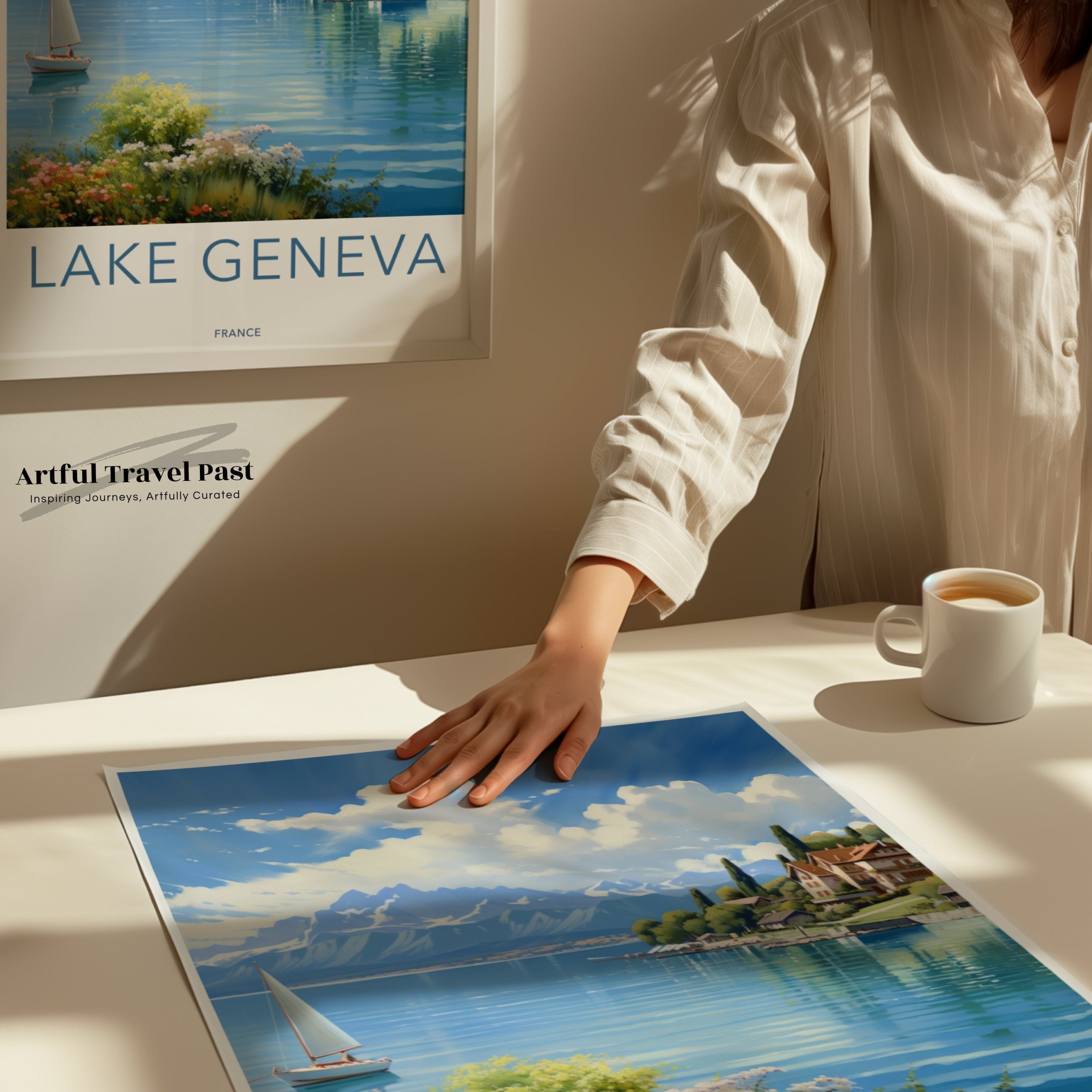 Lake Geneva Poster, Wall Art, Scenic Print, Home Decor, Landscape Artwork, Travel Art, Switzerland, Nature Illustration, Lake Geneva