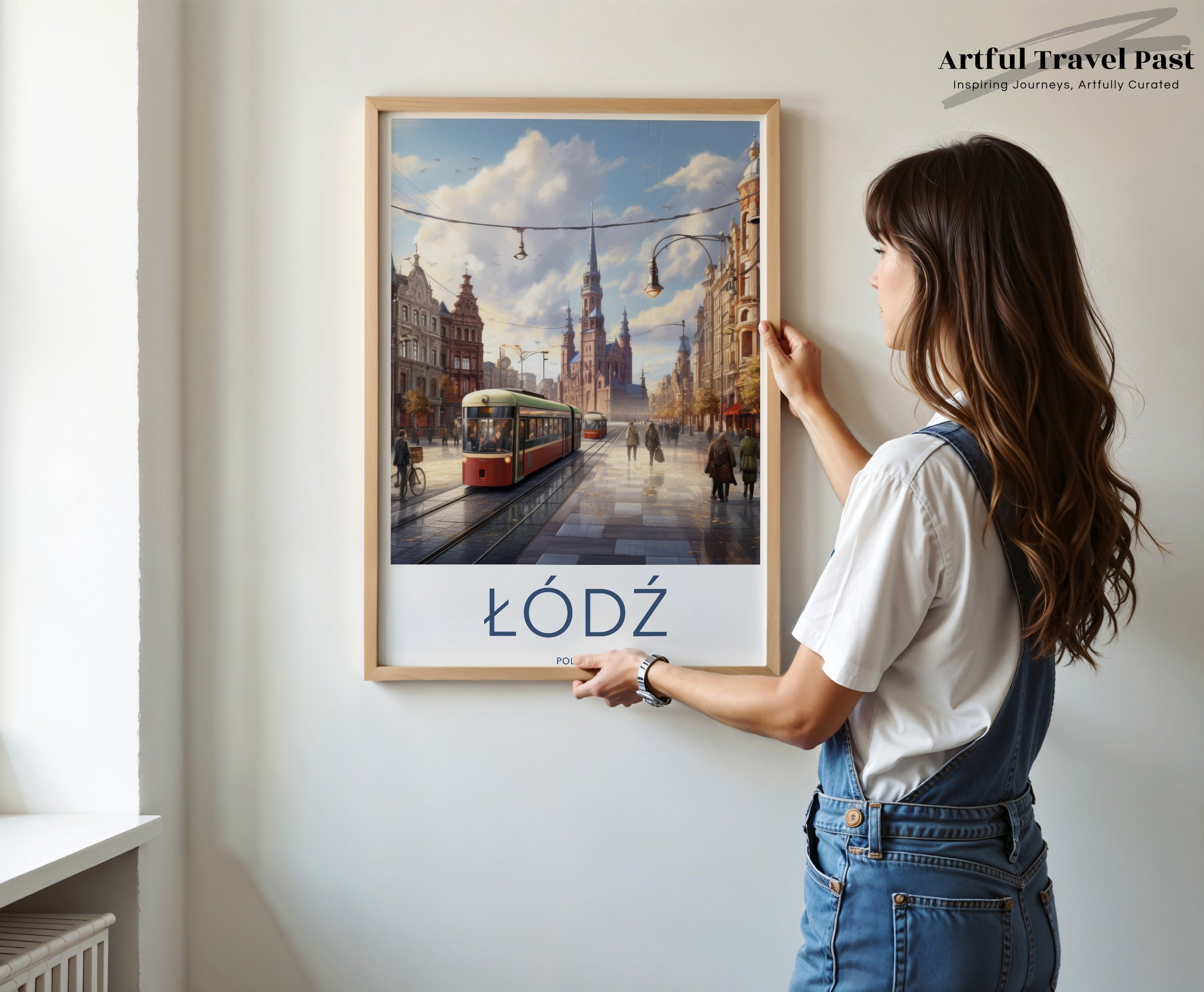 Lodz City, Poland Cityscape Wall Art, Historic Architecture, Cultural Landmark Poster, Vintage Streetcar, Urban Scene Print