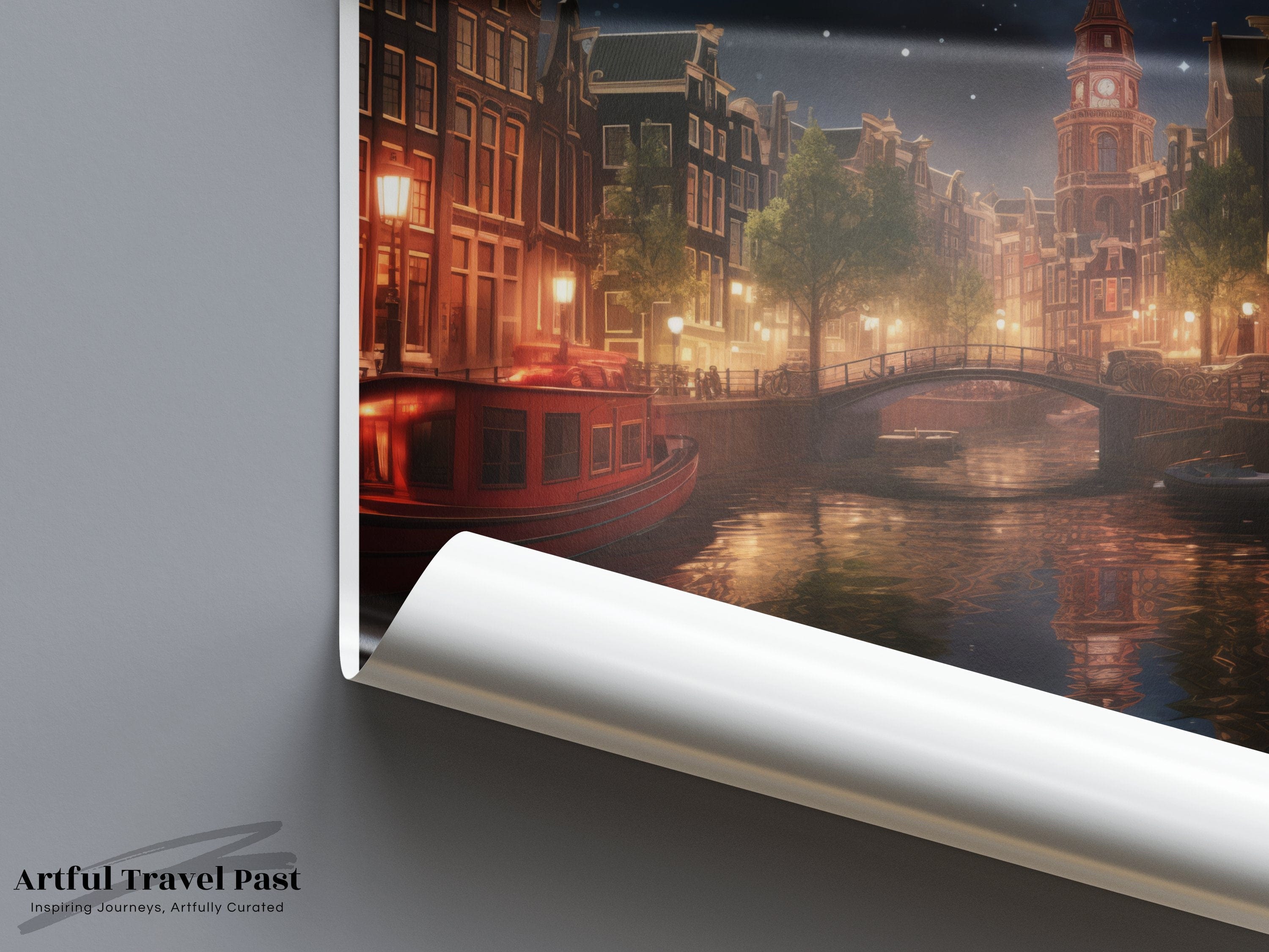 Wall Art Moonlit Amsterdam Poster | Netherlands Wall Art | Europe Decor