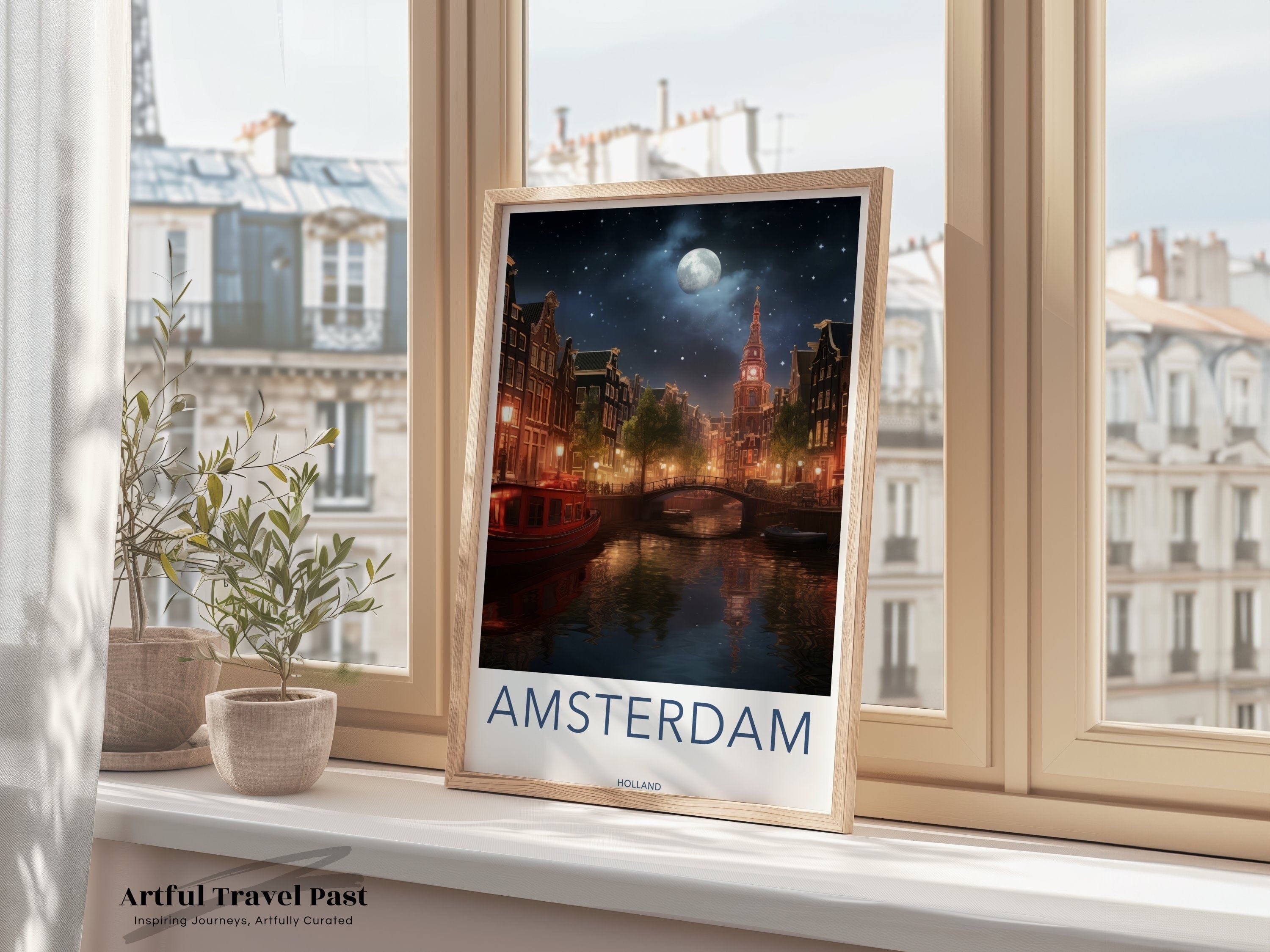 Wall Art Moonlit Amsterdam Poster | Netherlands Wall Art | Europe Decor