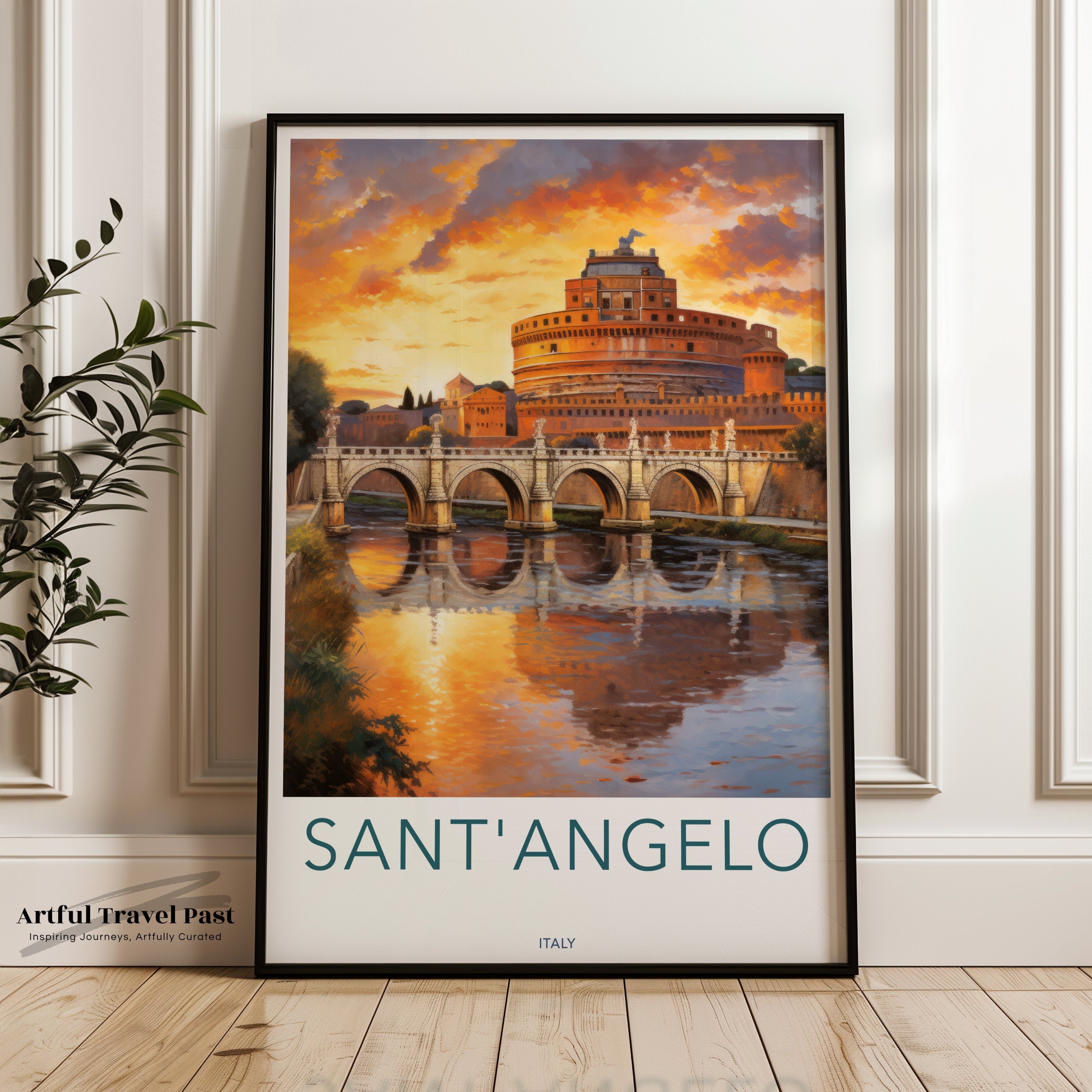 Sant'Angelo Wall Art, Colorful Sunset Over Italian Landmark, Rome Art Print, Architectural Wonders, Cultural Landmarks