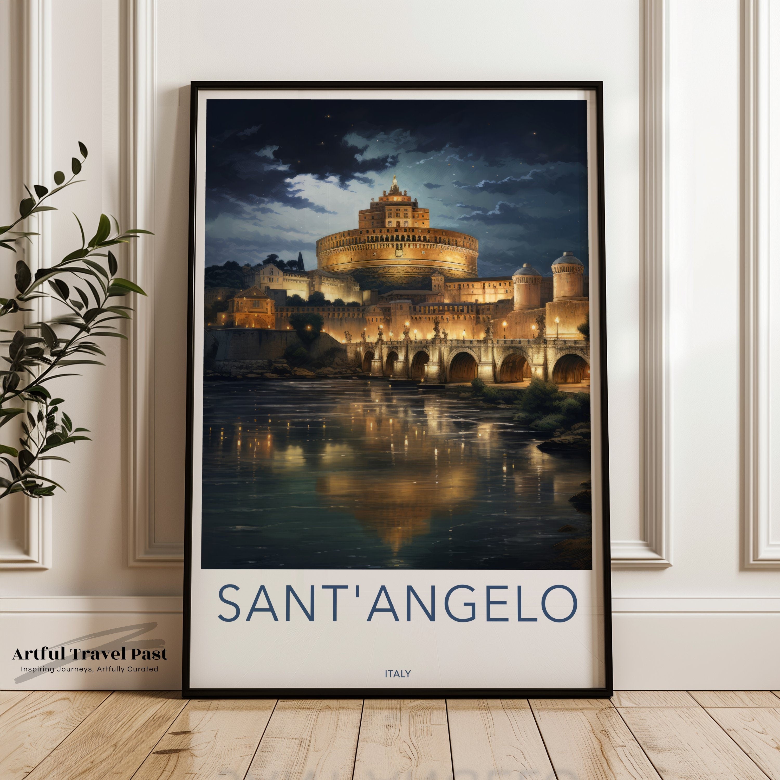 Sant'Angelo Nightscape Wall Art, Illuminated Historic Landmark, Architectural Night View, Romantic Italy Wall Decor