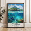 Cuba Wall Art, Vibrant Coastal Scenery Print, Tropical Ocean Decor, Island Paradise Poster, Underwater Marine Life Illustration