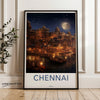 Chennai Wall Art, Night Lights Over River, Indian Heritage Decor, Captivating Cityscape Print, Architectural Wonders