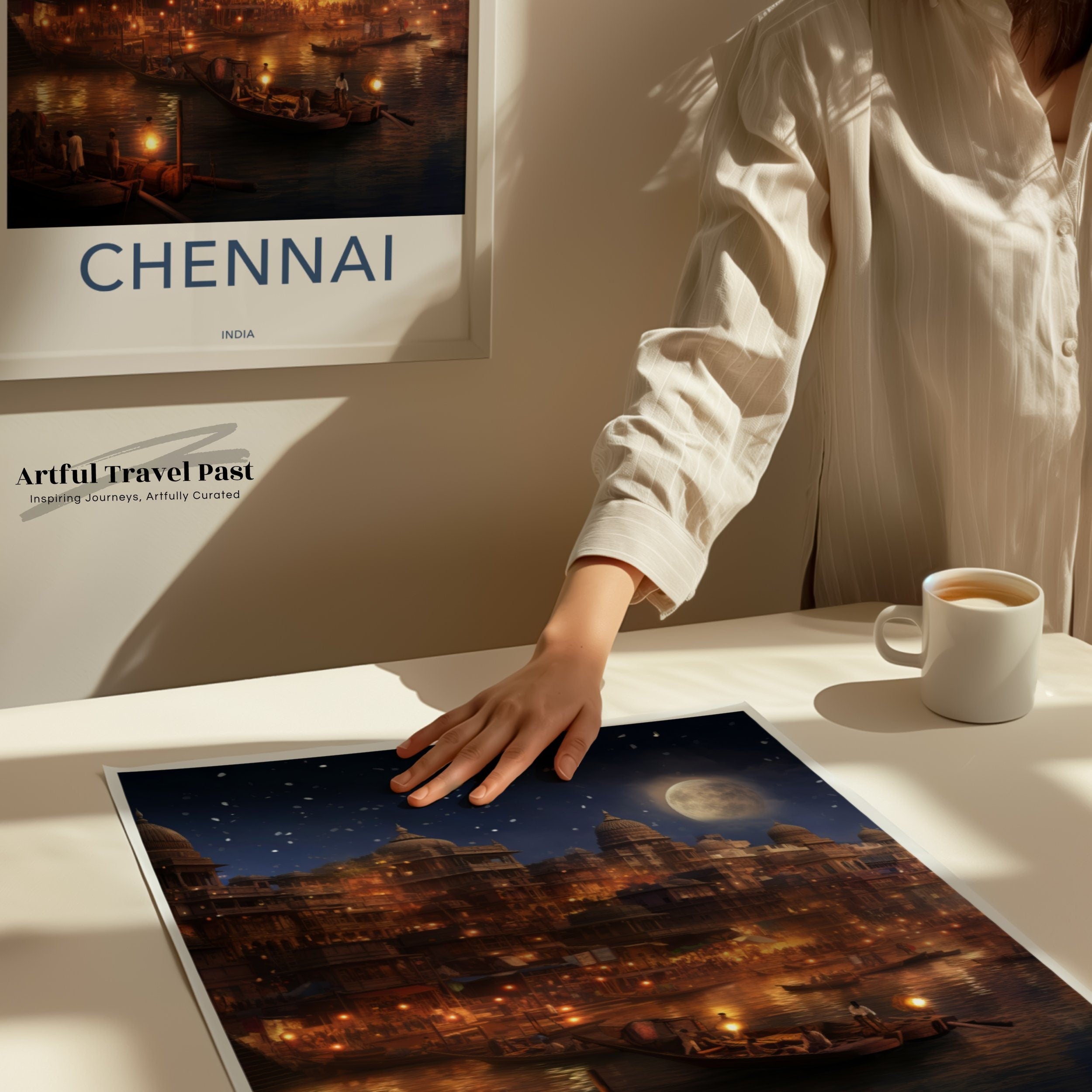 Chennai Wall Art, Night Lights Over River, Indian Heritage Decor, Captivating Cityscape Print, Architectural Wonders