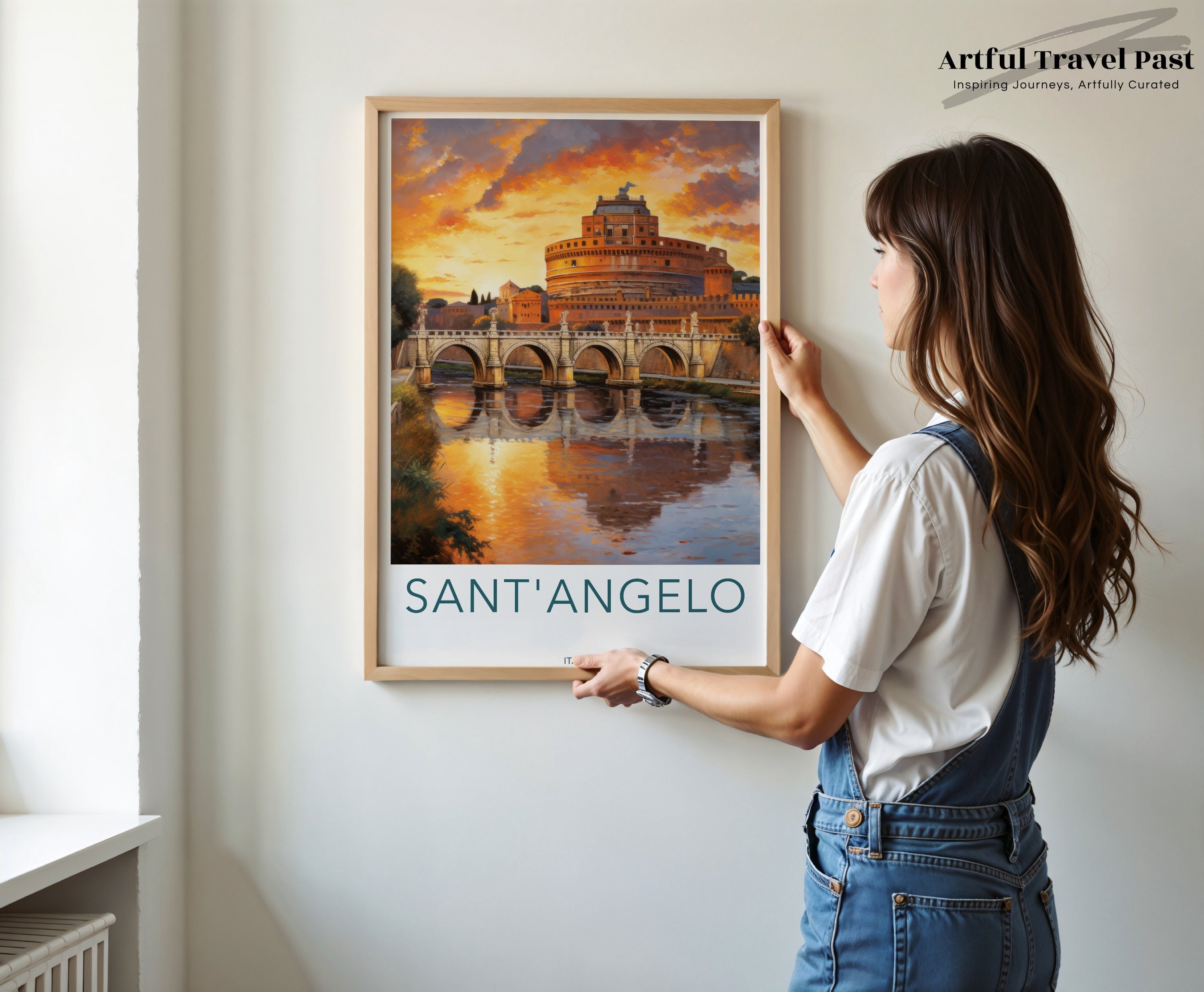 Sant'Angelo Wall Art, Colorful Sunset Over Italian Landmark, Rome Art Print, Architectural Wonders, Cultural Landmarks