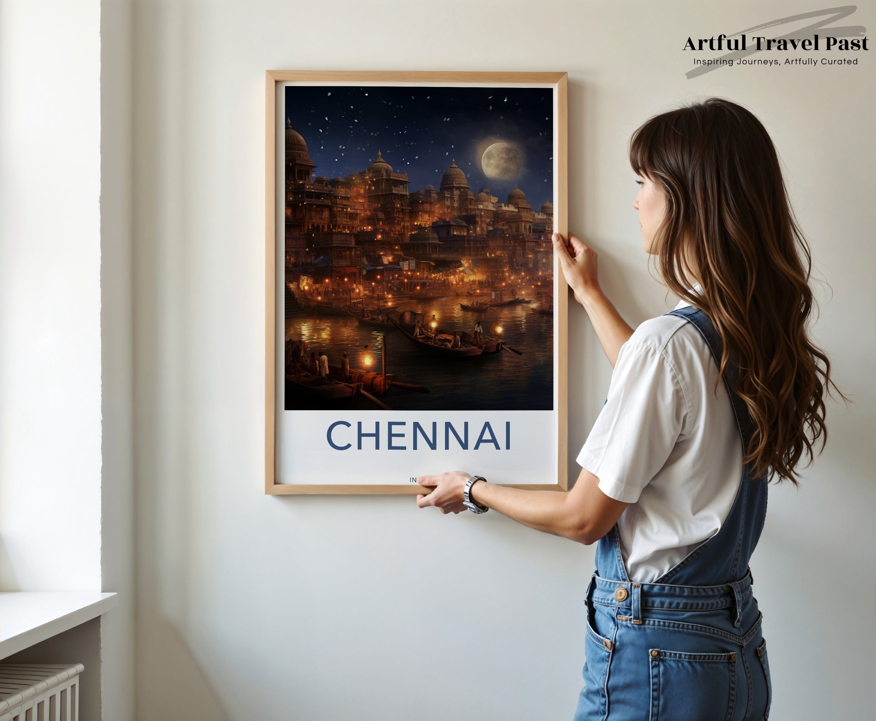 Chennai Wall Art, Night Lights Over River, Indian Heritage Decor, Captivating Cityscape Print, Architectural Wonders