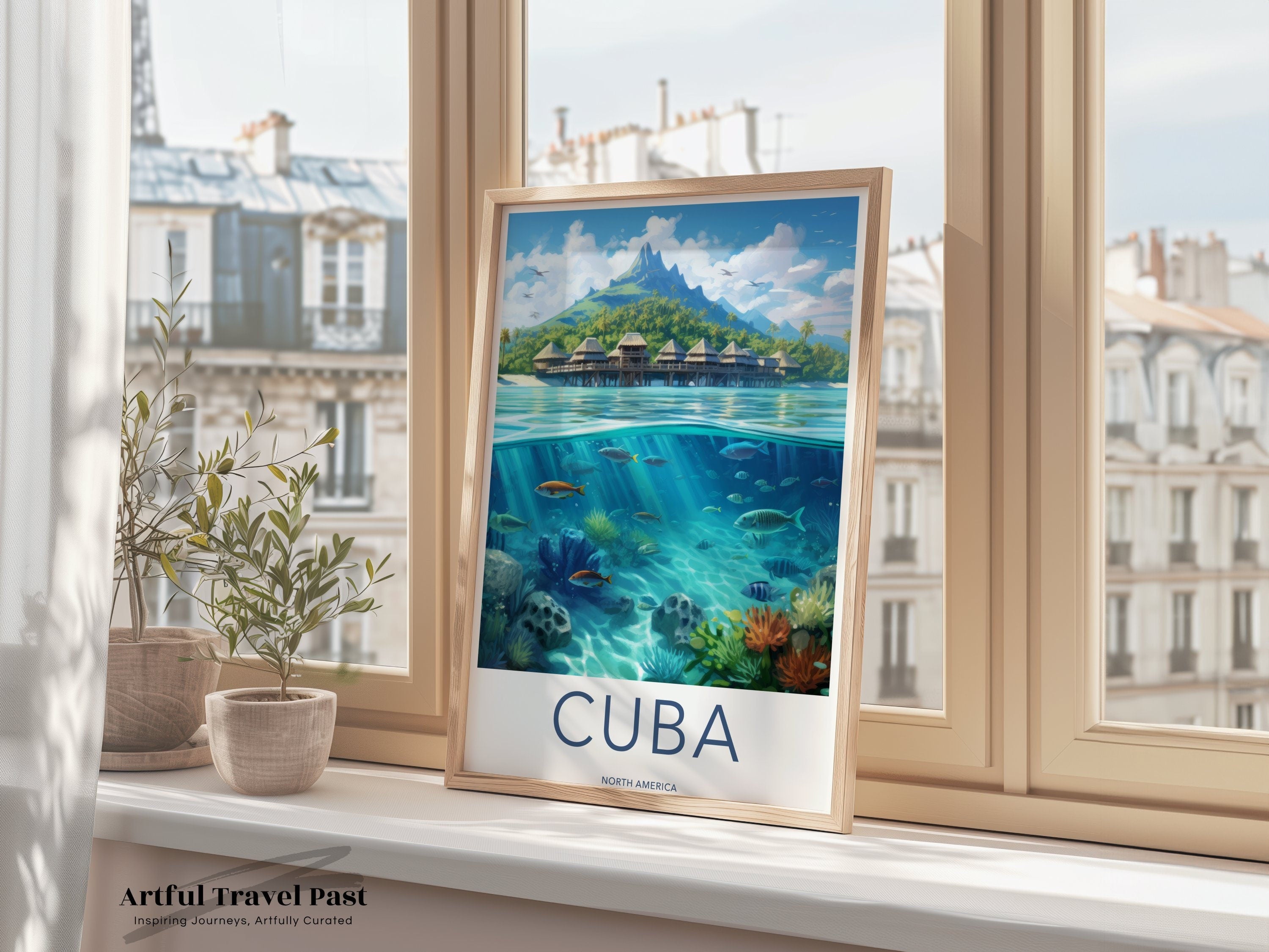 Cuba Wall Art, Vibrant Coastal Scenery Print, Tropical Ocean Decor, Island Paradise Poster, Underwater Marine Life Illustration