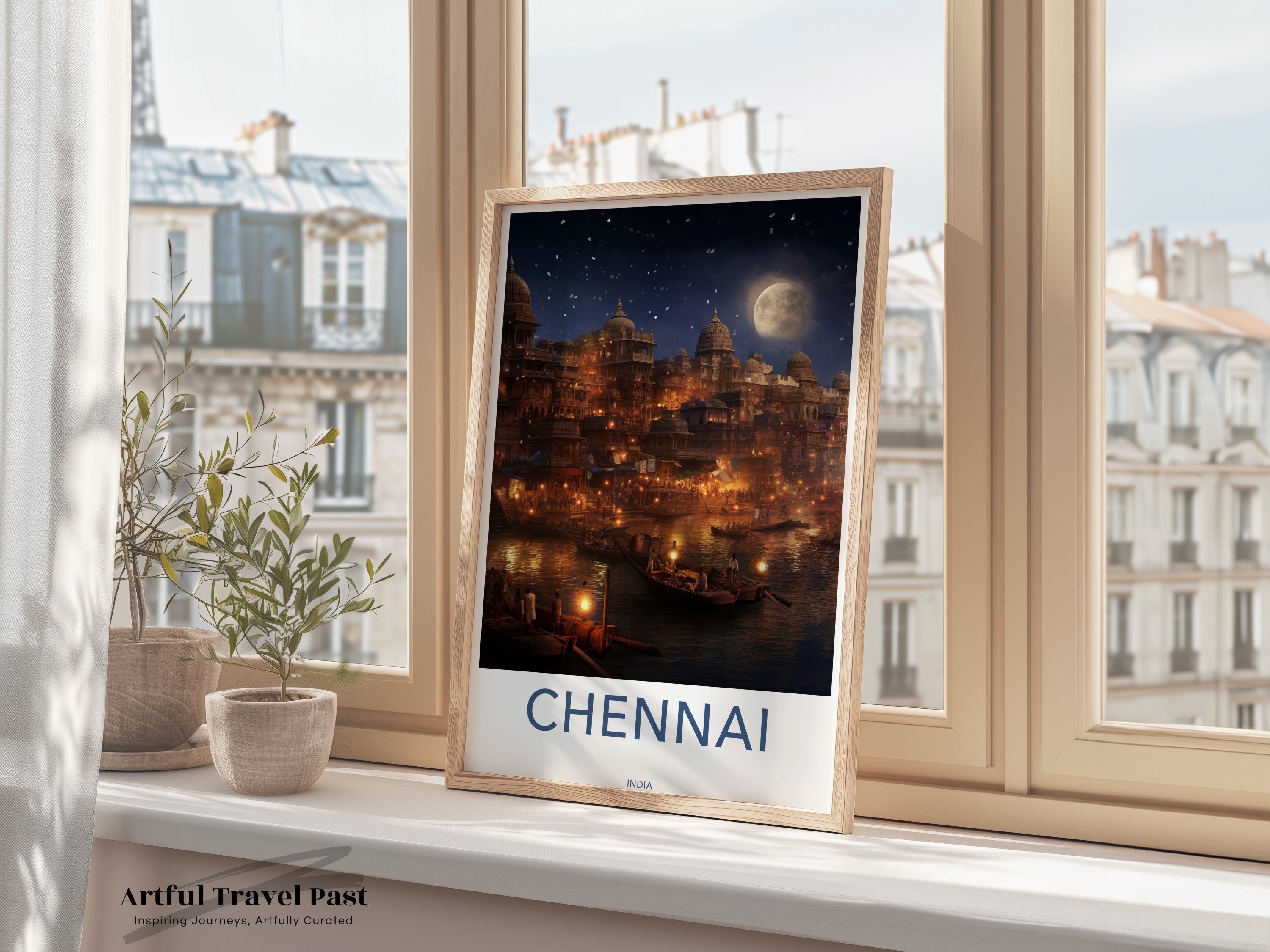 Chennai Wall Art, Night Lights Over River, Indian Heritage Decor, Captivating Cityscape Print, Architectural Wonders