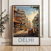 Delhi Cityscape Wall Art, Vibrant Urban Landscape Poster, Historic Indian City Street Scene Print, Colorful Market Decor