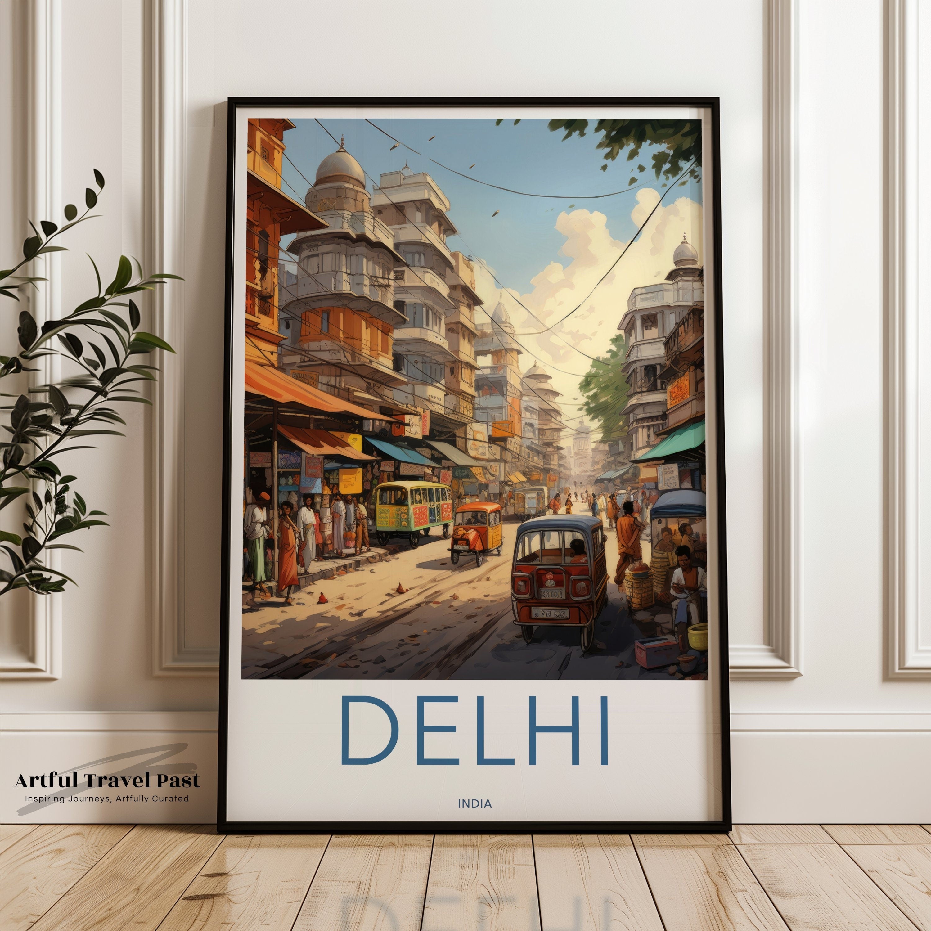 Delhi Cityscape Wall Art, Vibrant Urban Landscape Poster, Historic Indian City Street Scene Print, Colorful Market Decor